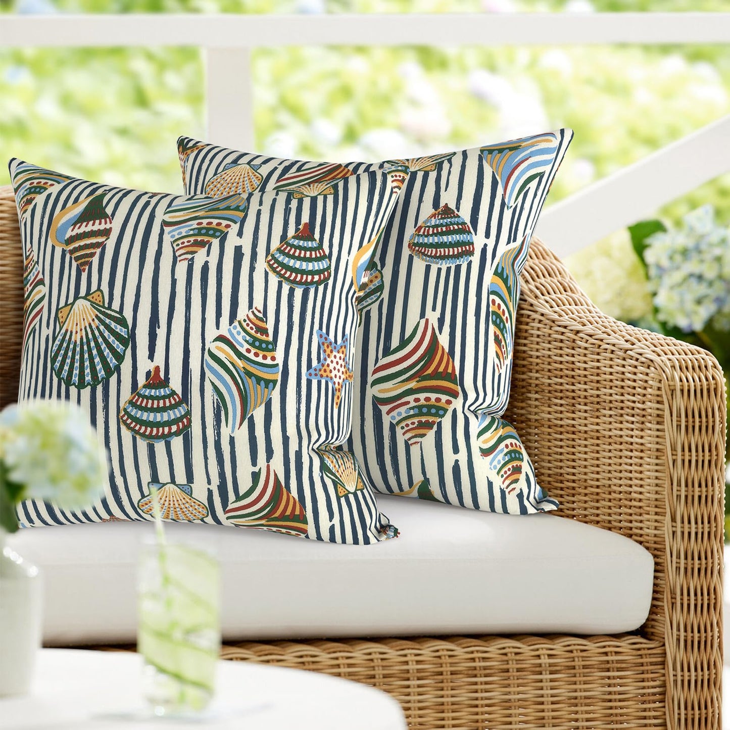 DYTXIII Pack of 2 Waterproof Outdoor Pillow with Inserts, 18x18 Square Patio Decorative Throw Pillow for Home,Sofa,Bench and Patio Furniture,Brush Blue