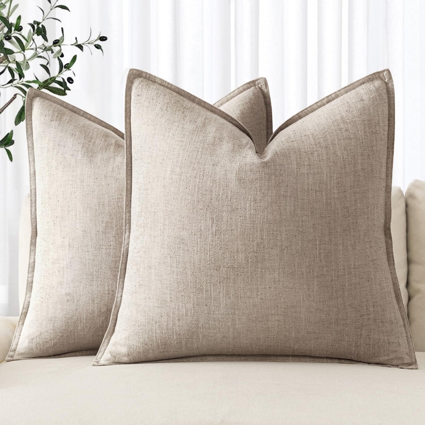 MIULEE Decorative Linen Pillow Covers 20x20 Inch Light Blue Boho Farmhouse Neutral Couch Throw Pillows for Bed Pack of 2 Accent Coastal Modern Pillowcase Summer Sofa Livingroom Home Decor