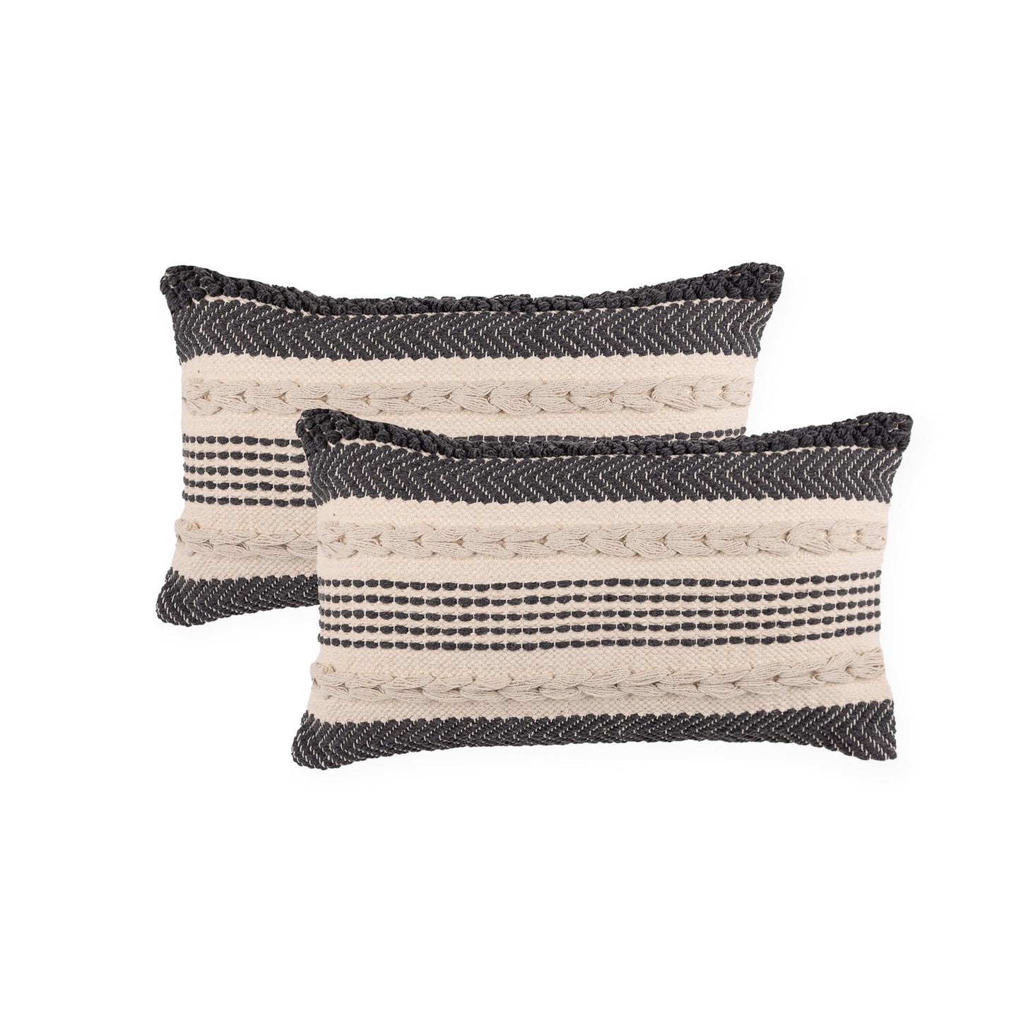 · REDEARTH · Tufted Throw Pillow Cushion Covers - Boho Textured Woven Decorative Cases Set for Couch - Sofa - Bed - Farmhouse - Chair - Covered Patio - car - 100% Cotton (18x18 ; Gray) Pack of 2