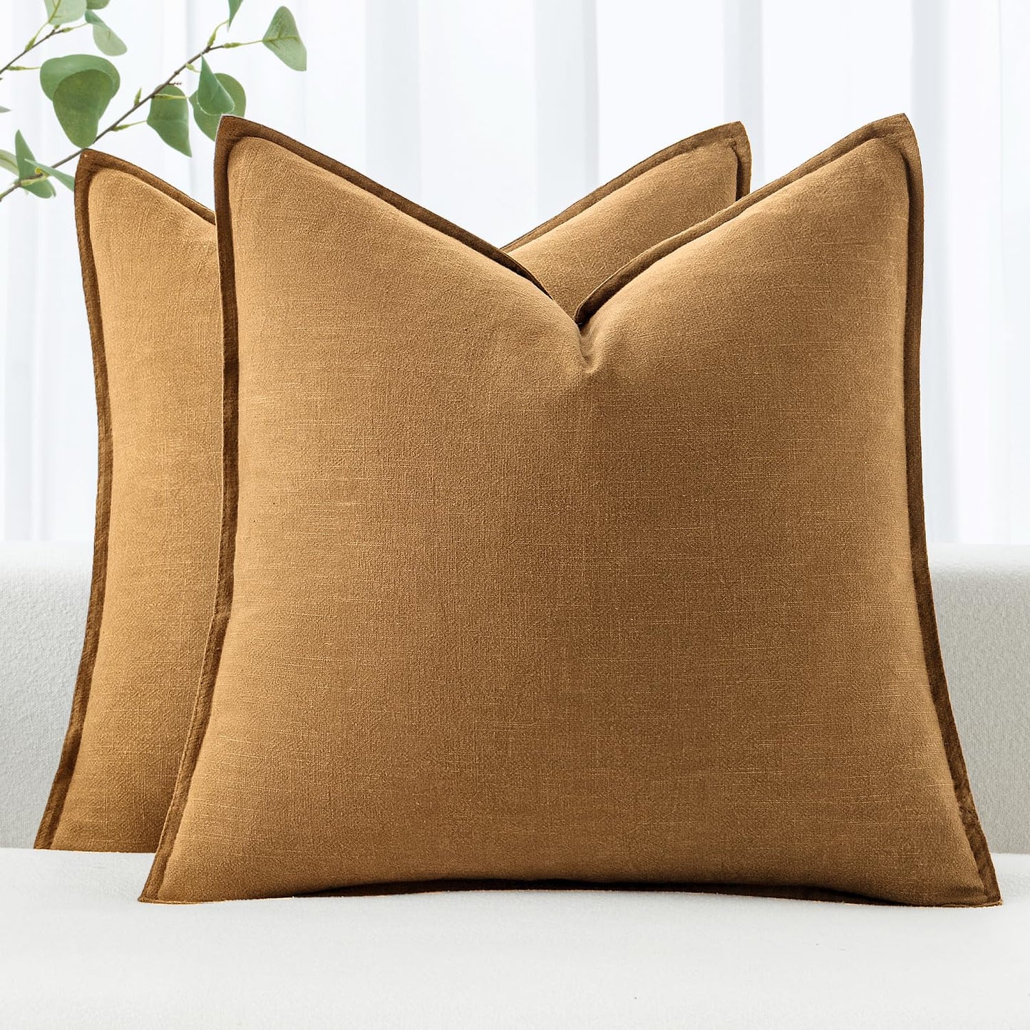 MIULEE Decorative Linen Pillow Covers 20x20 Inch Light Blue Boho Farmhouse Neutral Couch Throw Pillows for Bed Pack of 2 Accent Coastal Modern Pillowcase Summer Sofa Livingroom Home Decor