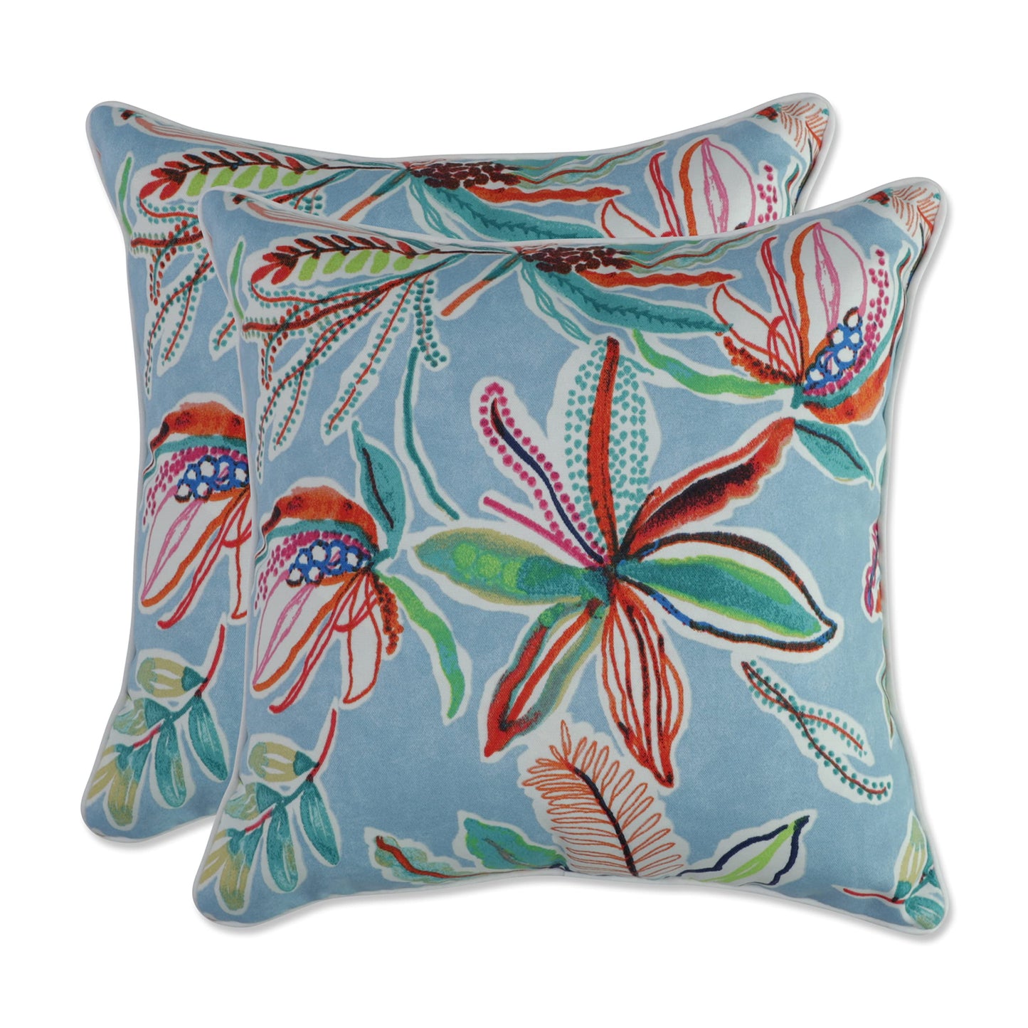 Pillow Perfect Botanical Indoor/Outdoor Throw Pillows, 2 Count, Large - 18.5" x 18.5", Green/Ivory Key Cove