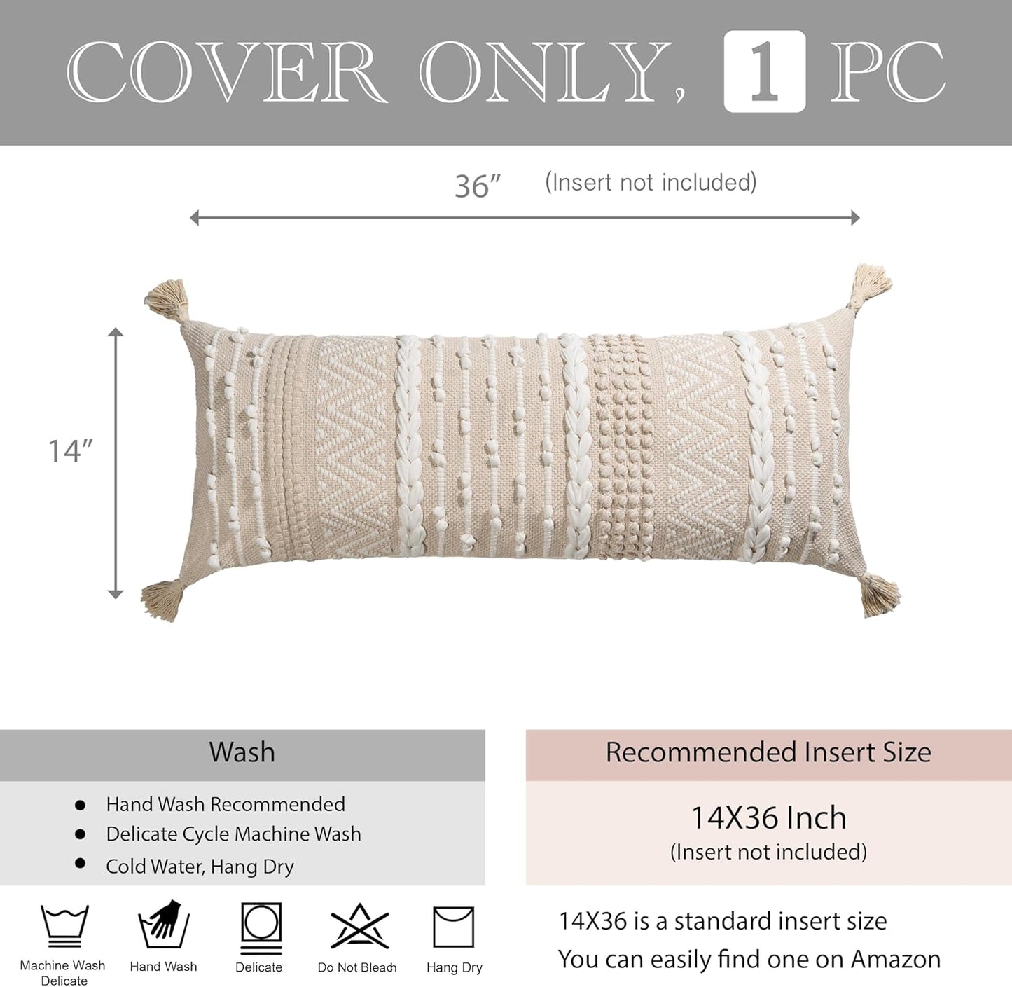 Boho Neutral Modern Farmhouse Decorative Lumbar Throw Pillow Cover