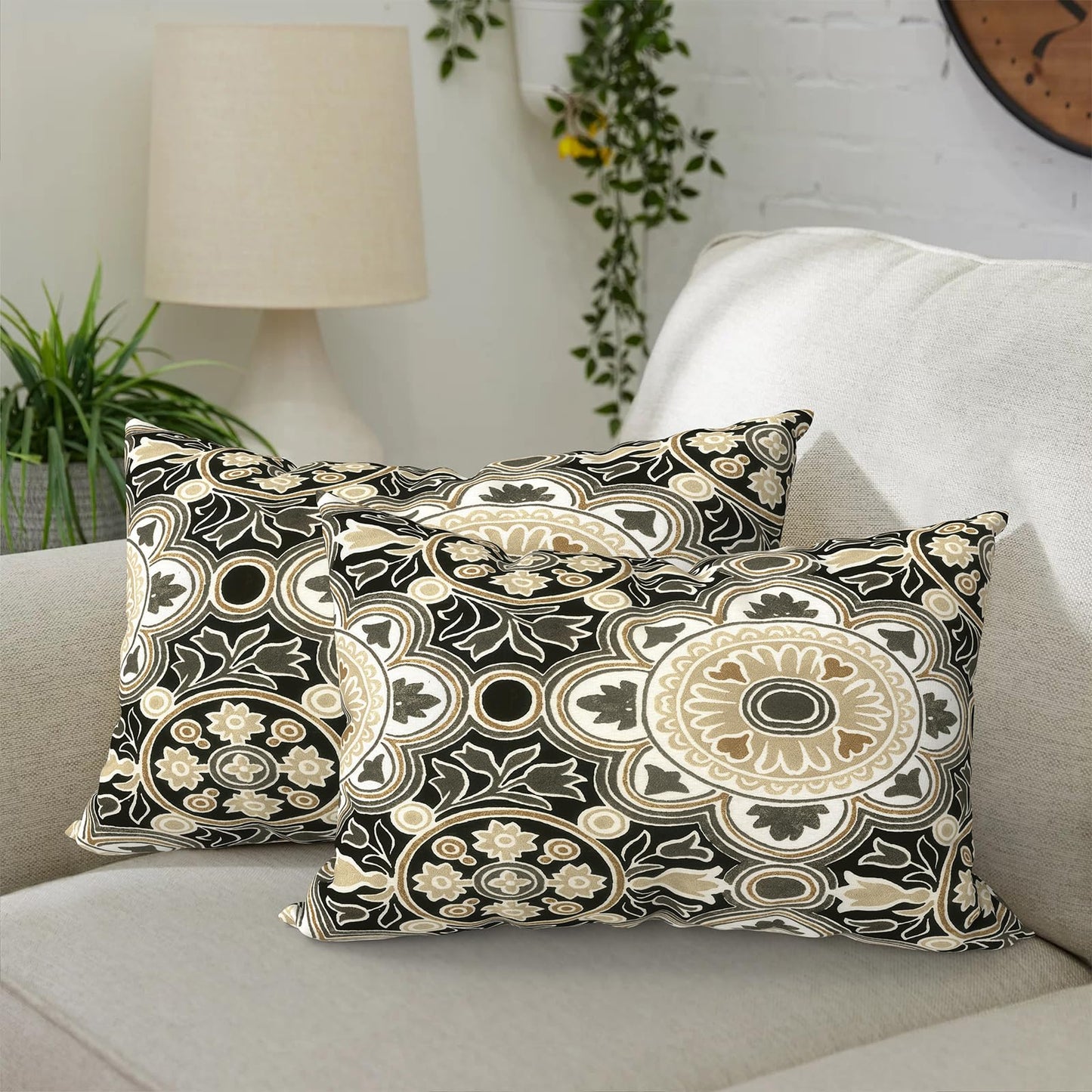 DYTXIII Pack of 2 Waterproof Outdoor Pillow with Inserts, 18x18 Square Patio Decorative Throw Pillow for Home,Sofa,Bench and Patio Furniture,Brush Blue