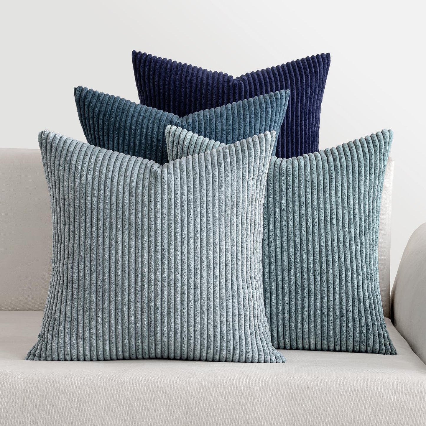 MIULEE Pack of 4 Blue-Orange Corduroy Decorative Throw Pillow Covers 18x18 Inch Soft Boho Striped Pillow Covers Modern Farmhouse Home Decor for Summer Sofa Living Room Couch Bed