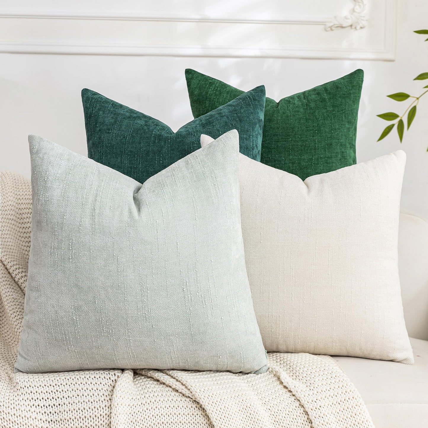 Set of 4 Soft Textured Decorative Throw Pillow Covers 24x24 Inch Cozy Farmhouse Cushion Cover Square Accent Pillow Cases for Bed Couch Sofa Living Room, Neutral