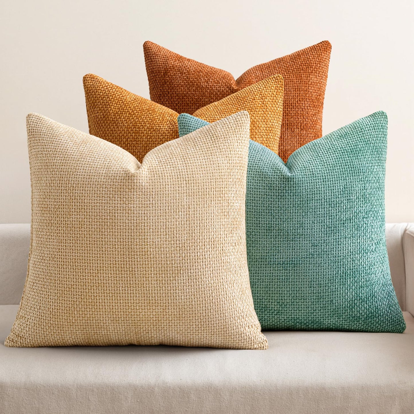 MIULEE Pack of 4 Couch Throw Pillow Covers 20x20 Inch Neutral Blue Soft Decorative Chenille Pillow Covers Farmhouse Accent Cushion Covers for Boho Western Spring Coastal Decor Sofa Bed Living Room