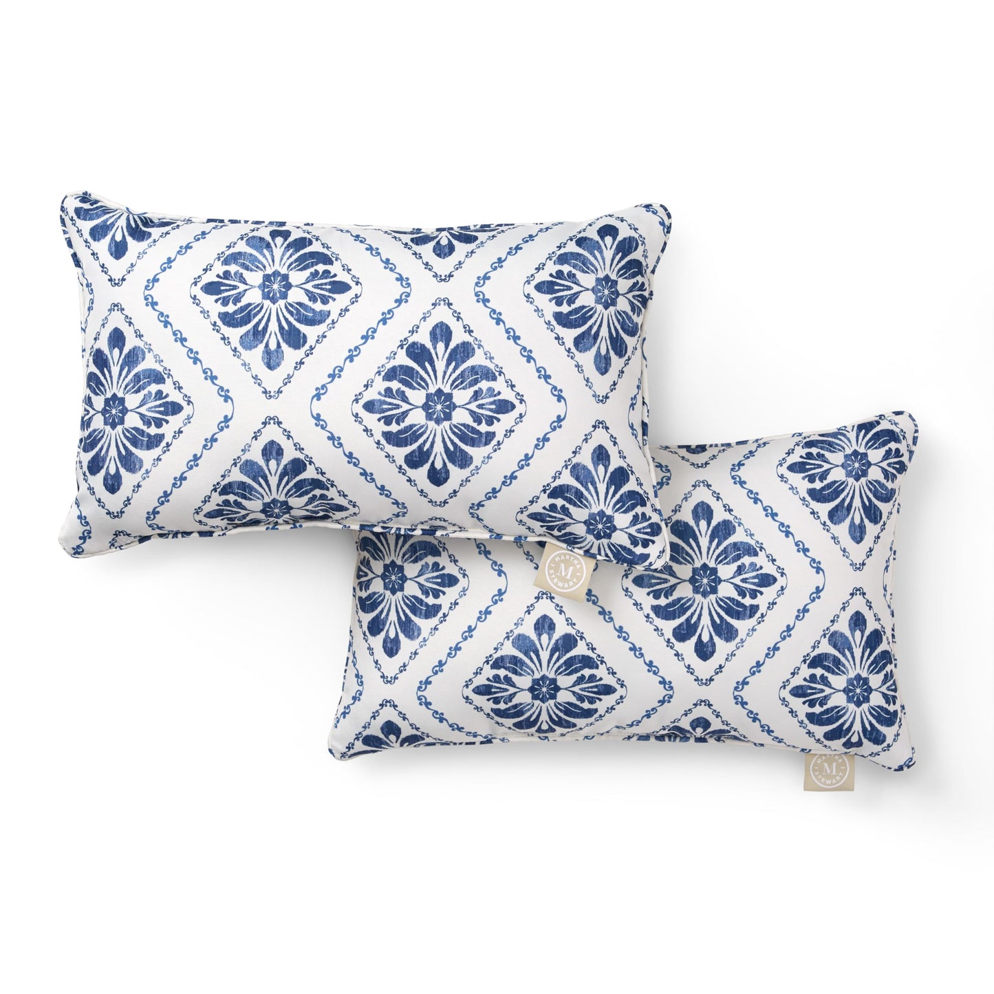 Martha Stewart Spring May Embroidered Lemon Indoor Outdoor Decorative Pillow 2-Pack Set, UV Fade Resistant, Water Repellent, Printed Stripe Design, Aqua Blue/Yellow, 18"x18"