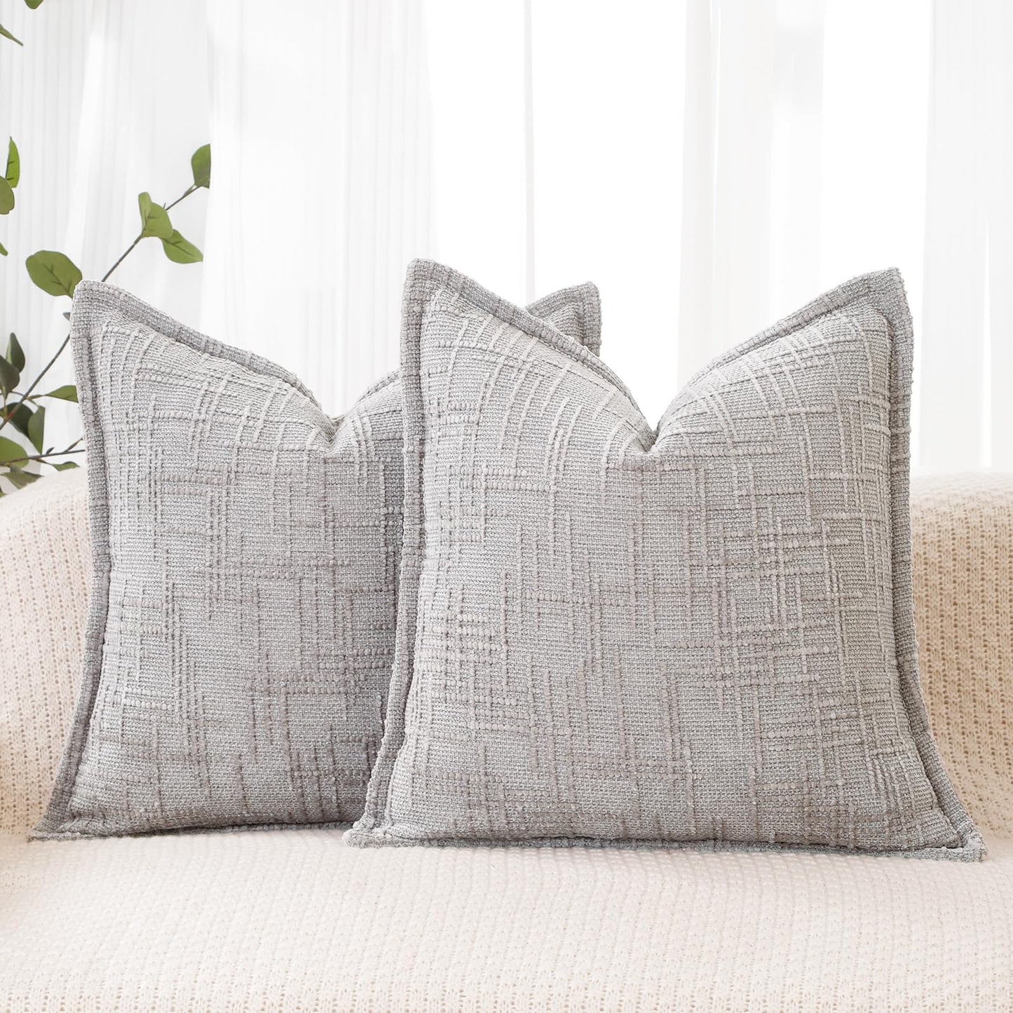 HPUK Throw Pillow Covers 20x20 Inch Set of 4, Linen Decorative Pillow Covers, Accent Cushion Covers for Couch Sofa Bed Bedroom Living Room Décor, Grey