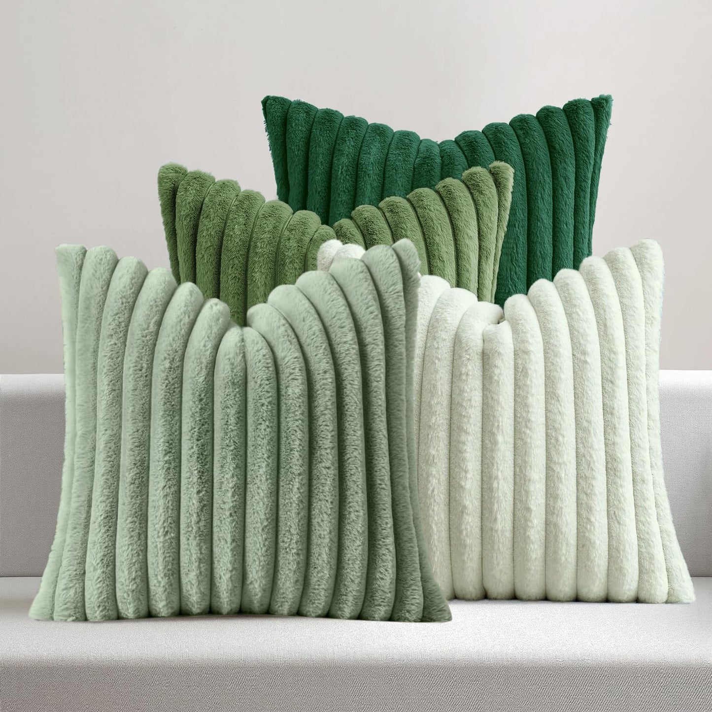 MIULEE Faux Fur Plush Decorative Throw Pillow Covers 18x18 Set of 4, Summer Modern Soft Fuzzy Coastal Striped Cushion Covers for Sofa Couch Bed Living Room Cozy Home Decor,Navy Blue