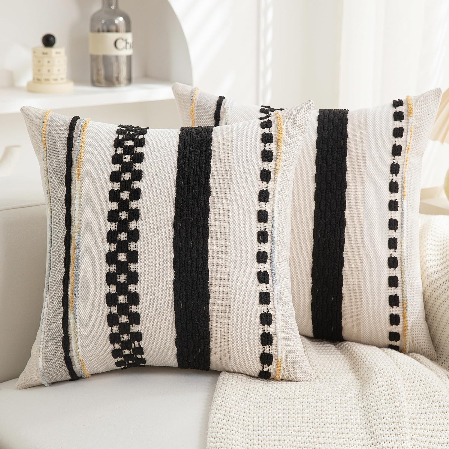 Boho Textured Modern Farmhouse Decorative Throw Pillow Covers Set of 2