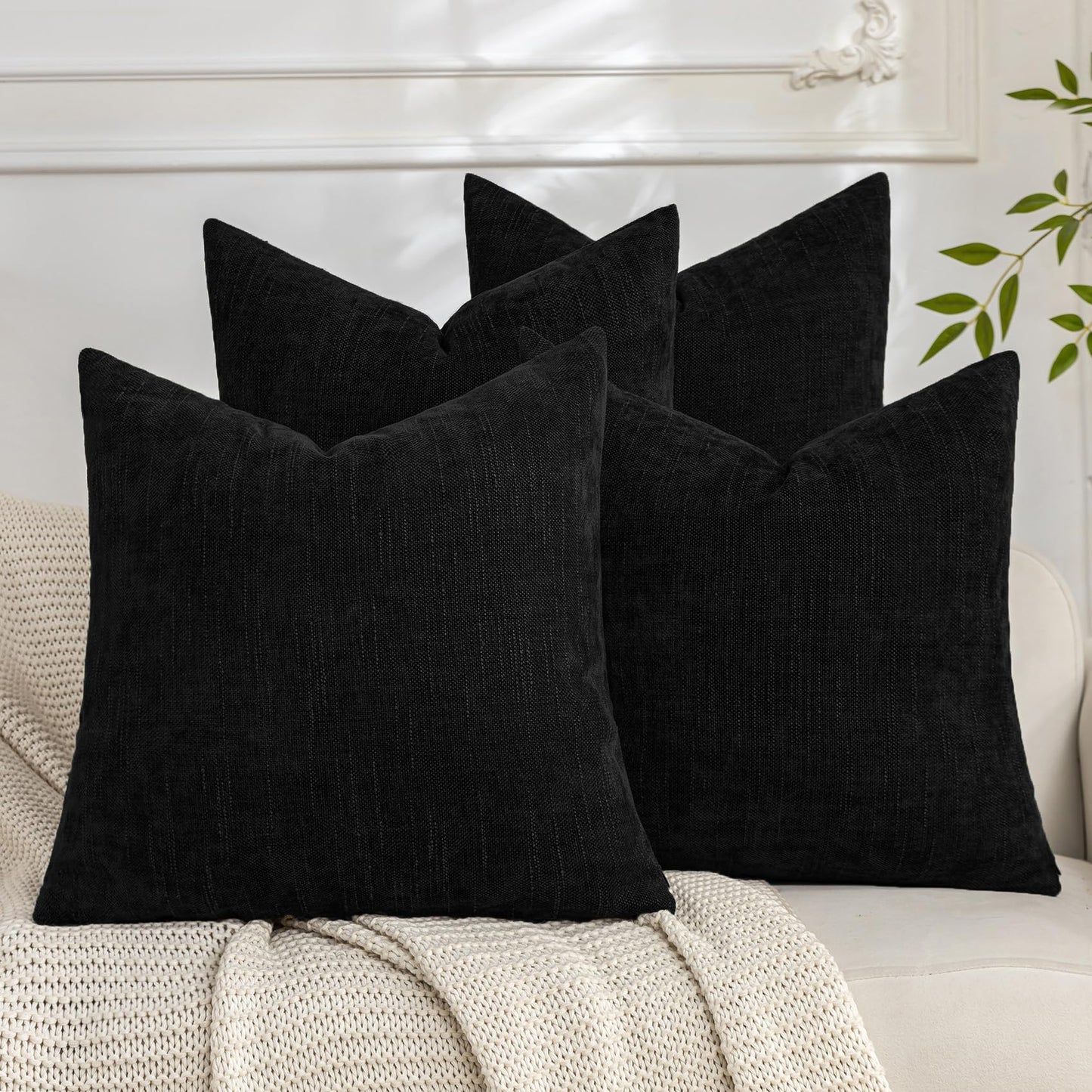 Set of 4 Soft Textured Decorative Throw Pillow Covers 24x24 Inch Cozy Farmhouse Cushion Cover Square Accent Pillow Cases for Bed Couch Sofa Living Room, Neutral