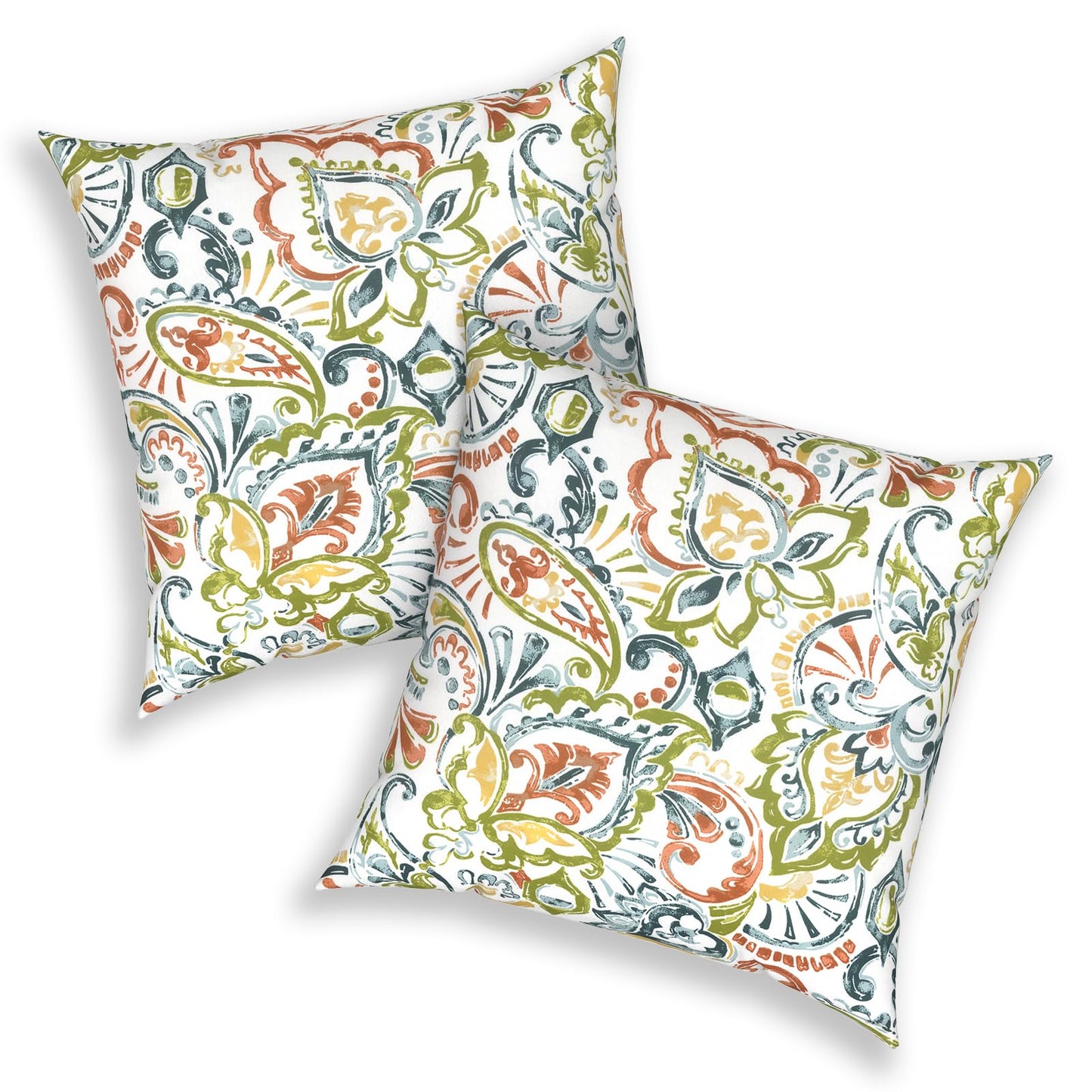 Outdoor 20x20 Inch Throw Pillows with Inners, Square Pillows Decorative Set of 2 for Home Garden Furniture, Paisley Multi