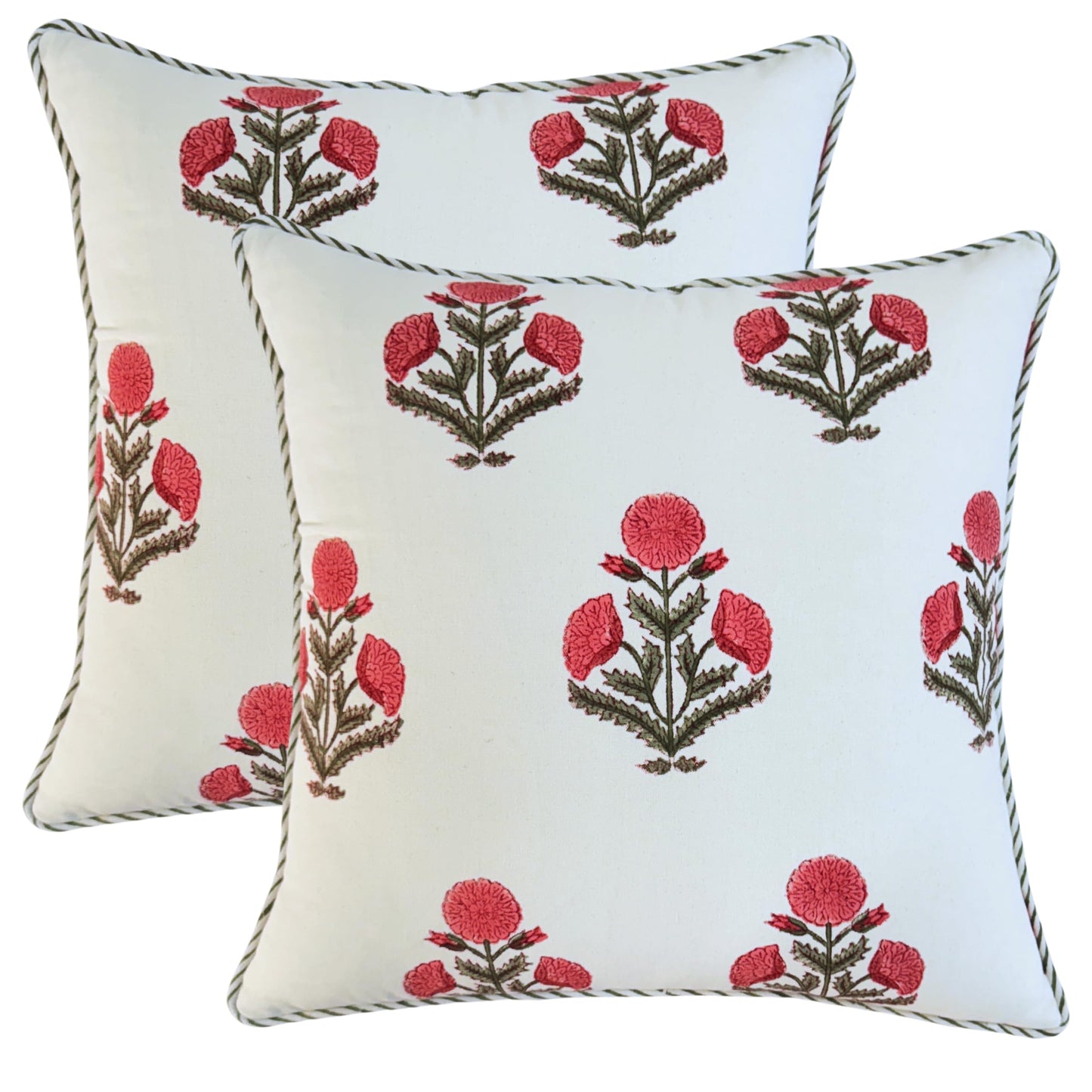 ATOSII Block Print Throw Pillow Cushion Covers, 20 X 20 - Set of 2, Decorative Couch Pillows for Living Room Bed Sofa, 100% Cotton Canvas Pillow Case for Home Decor & Outdoors - Clover Blue