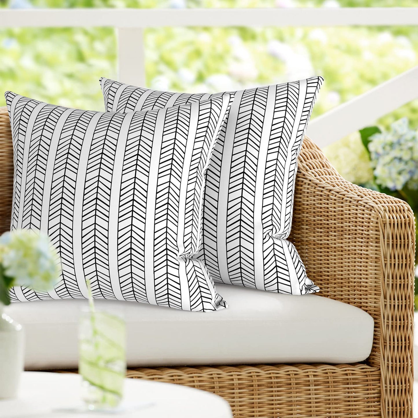 DYTXIII Pack of 2 Waterproof Outdoor Pillow with Inserts, 18x18 Square Patio Decorative Throw Pillow for Home,Sofa,Bench and Patio Furniture,Brush Blue