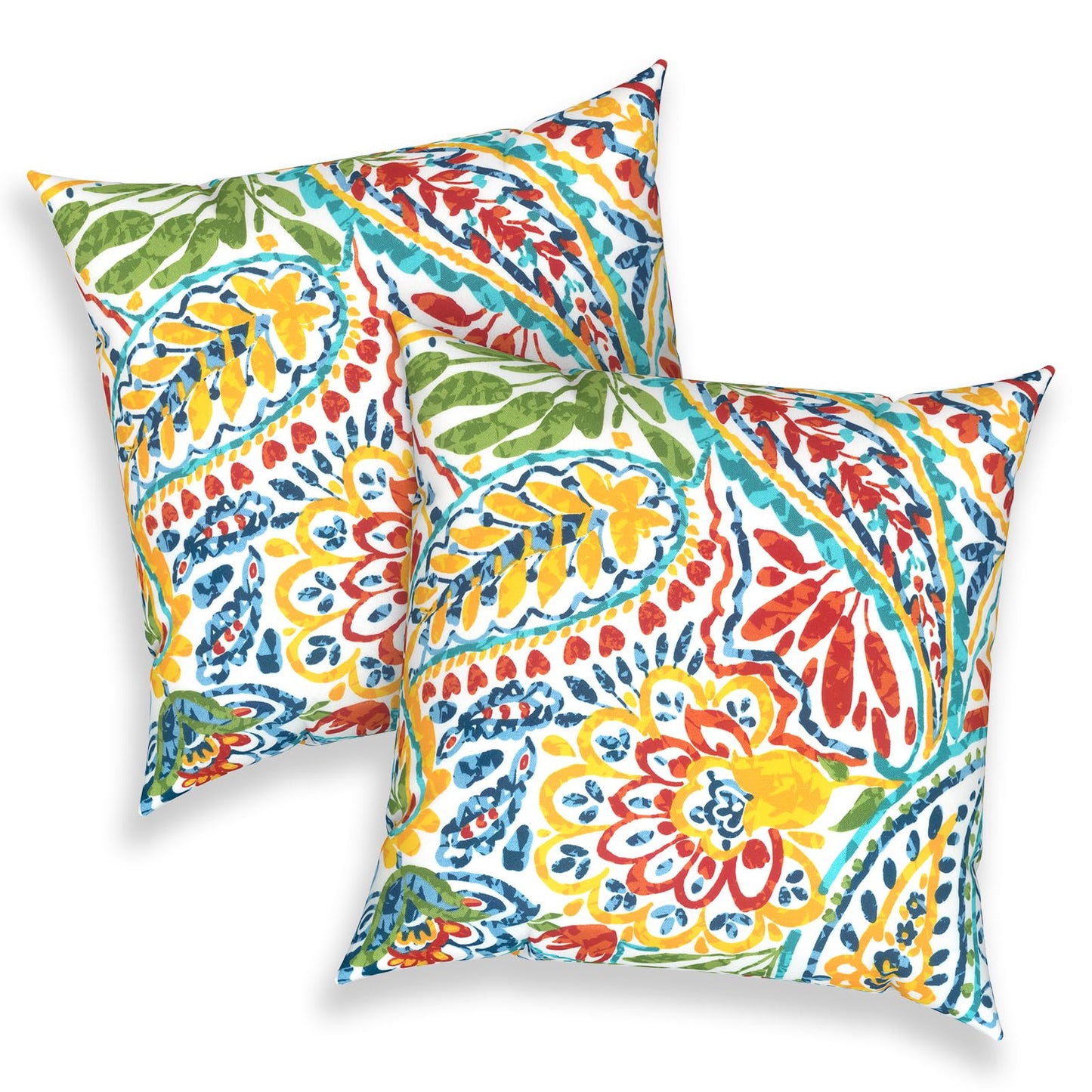 Outdoor 20x20 Inch Throw Pillows with Inners, Square Pillows Decorative Set of 2 for Home Garden Furniture, Paisley Multi
