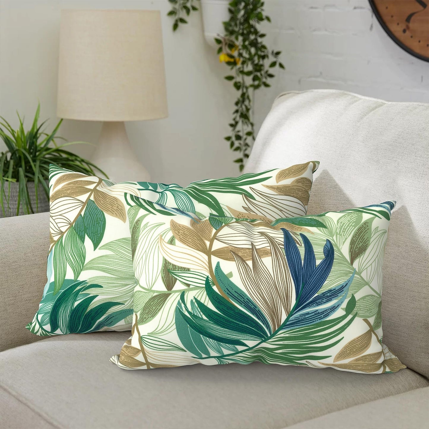DYTXIII Pack of 2 Waterproof Outdoor Pillow with Inserts, 18x18 Square Patio Decorative Throw Pillow for Home,Sofa,Bench and Patio Furniture,Brush Blue
