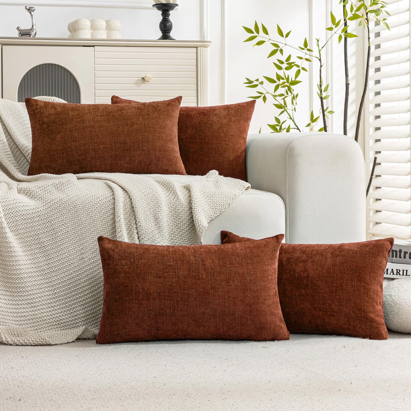 Set of 4 Soft Textured Decorative Throw Pillow Covers 24x24 Inch Cozy Farmhouse Cushion Cover Square Accent Pillow Cases for Bed Couch Sofa Living Room, Neutral