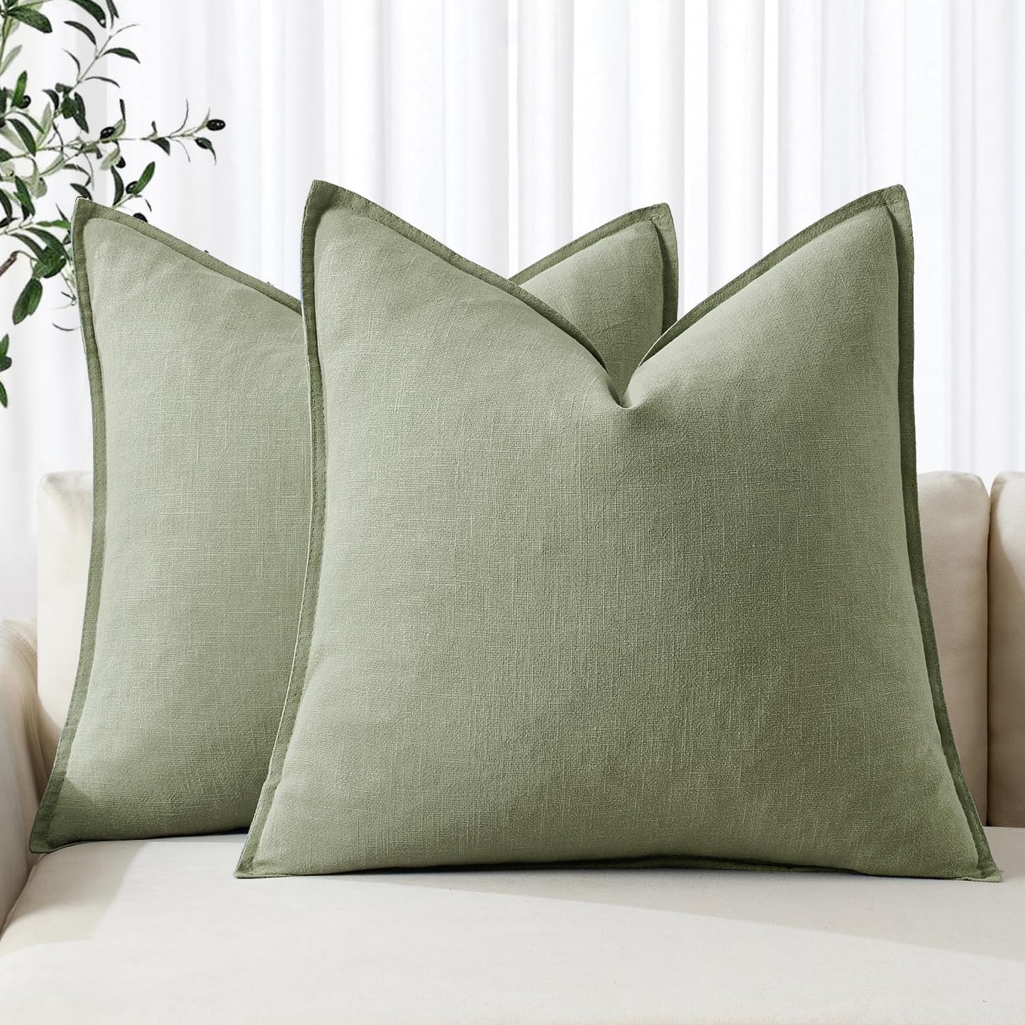MIULEE Decorative Linen Pillow Covers 20x20 Inch Light Blue Boho Farmhouse Neutral Couch Throw Pillows for Bed Pack of 2 Accent Coastal Modern Pillowcase Summer Sofa Livingroom Home Decor