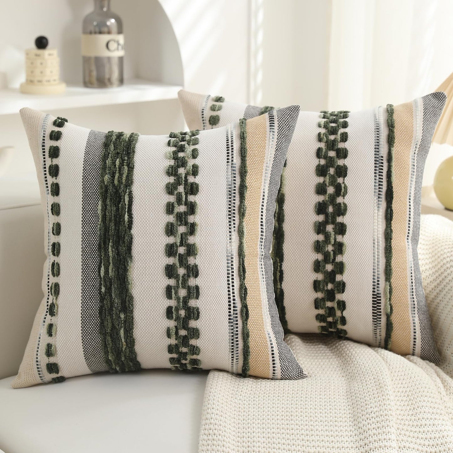 Boho Textured Modern Farmhouse Decorative Throw Pillow Covers Set of 2
