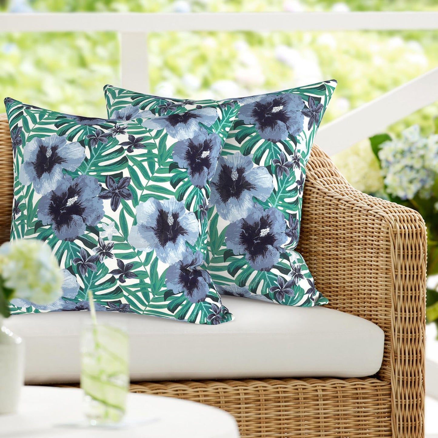 DYTXIII Pack of 2 Waterproof Outdoor Pillow with Inserts, 18x18 Square Patio Decorative Throw Pillow for Home,Sofa,Bench and Patio Furniture,Brush Blue
