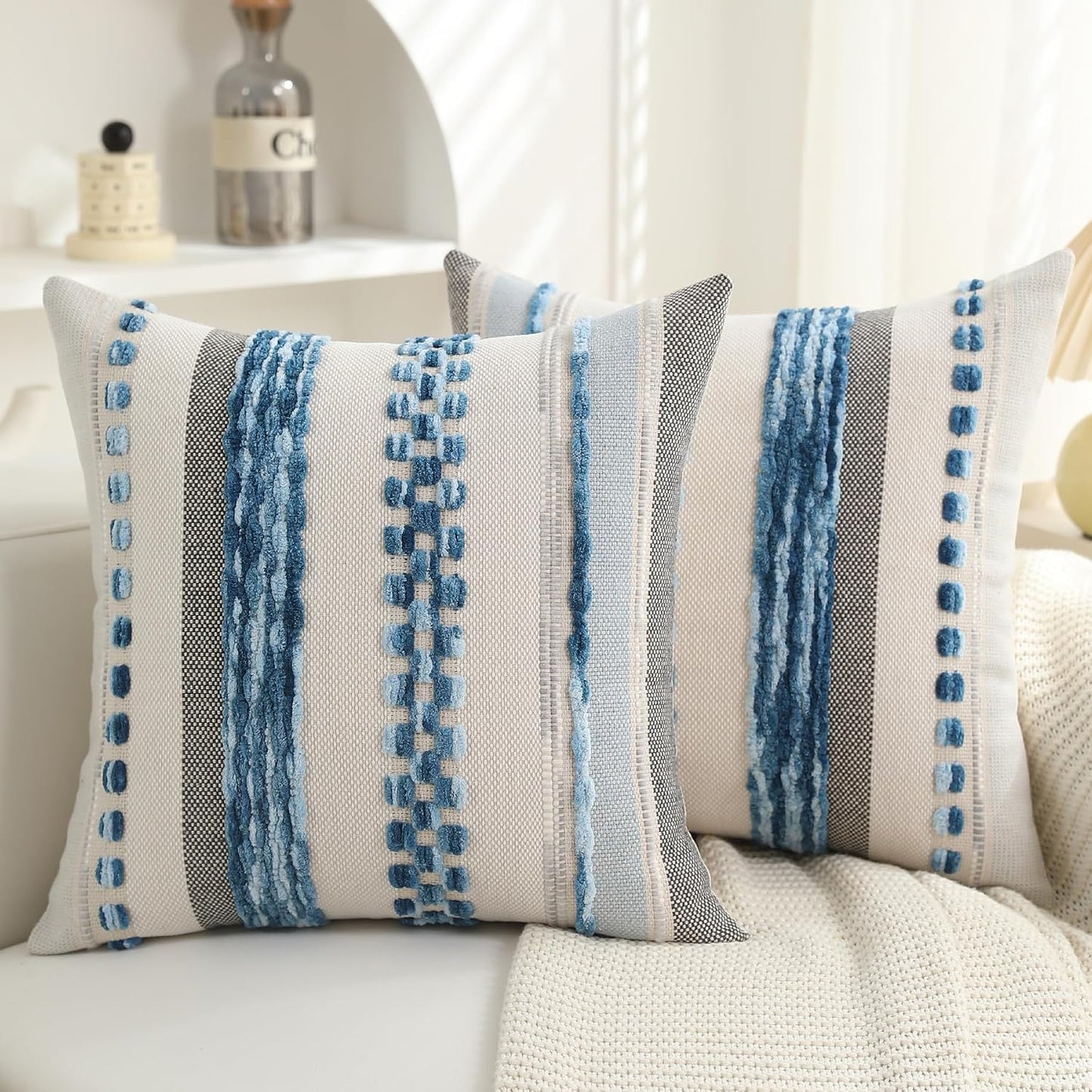 Boho Textured Modern Farmhouse Decorative Throw Pillow Covers Set of 2