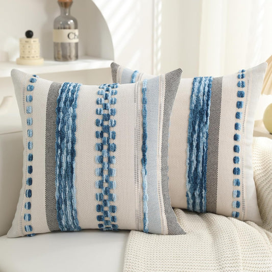Boho Textured Modern Farmhouse Decorative Throw Pillow Covers Set of 2