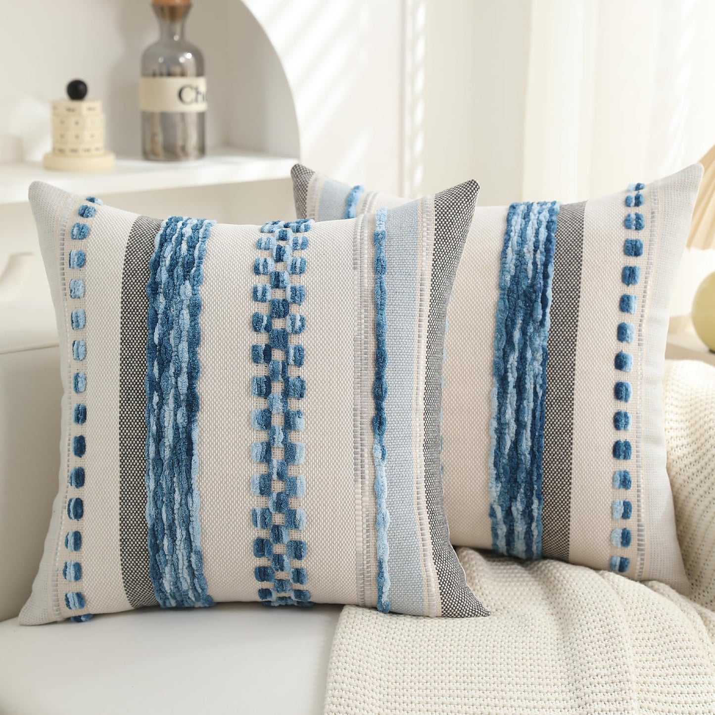 Boho Textured Modern Farmhouse Decorative Throw Pillow Covers Set of 2