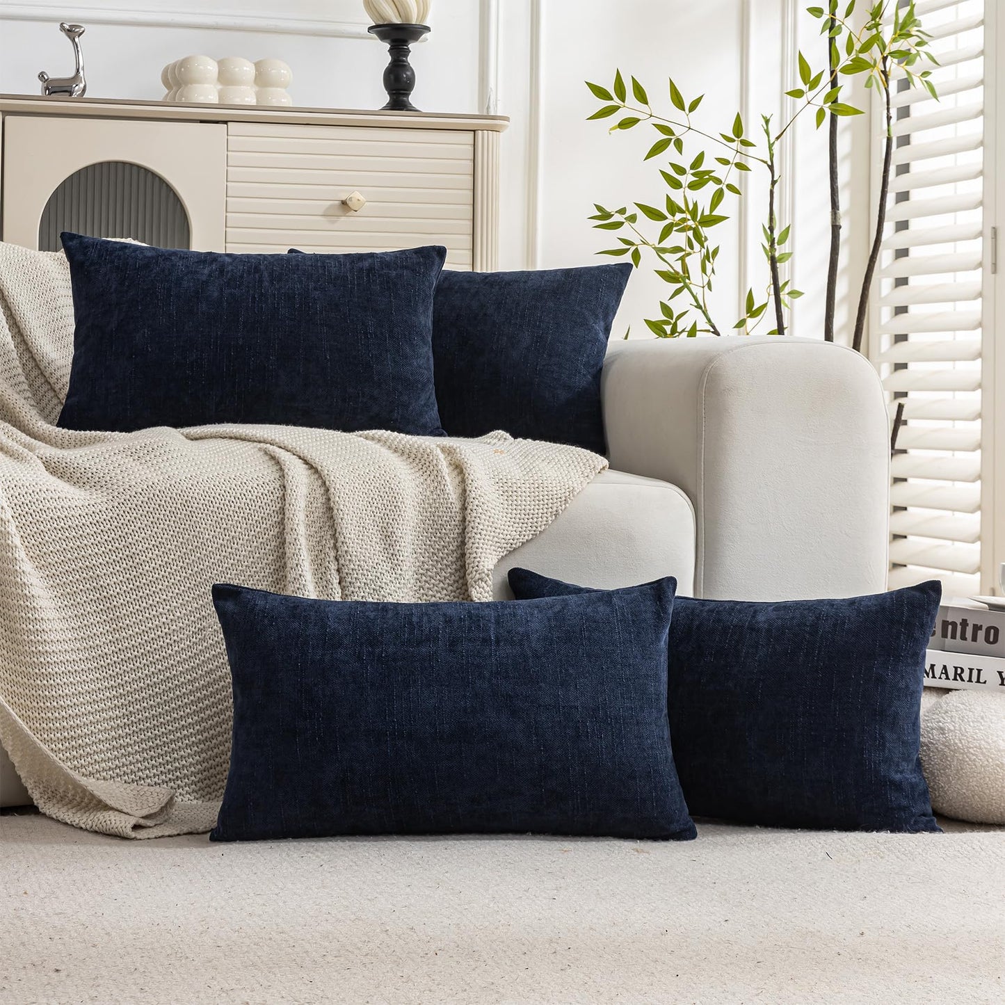 Set of 4 Soft Textured Decorative Throw Pillow Covers 24x24 Inch Cozy Farmhouse Cushion Cover Square Accent Pillow Cases for Bed Couch Sofa Living Room, Neutral