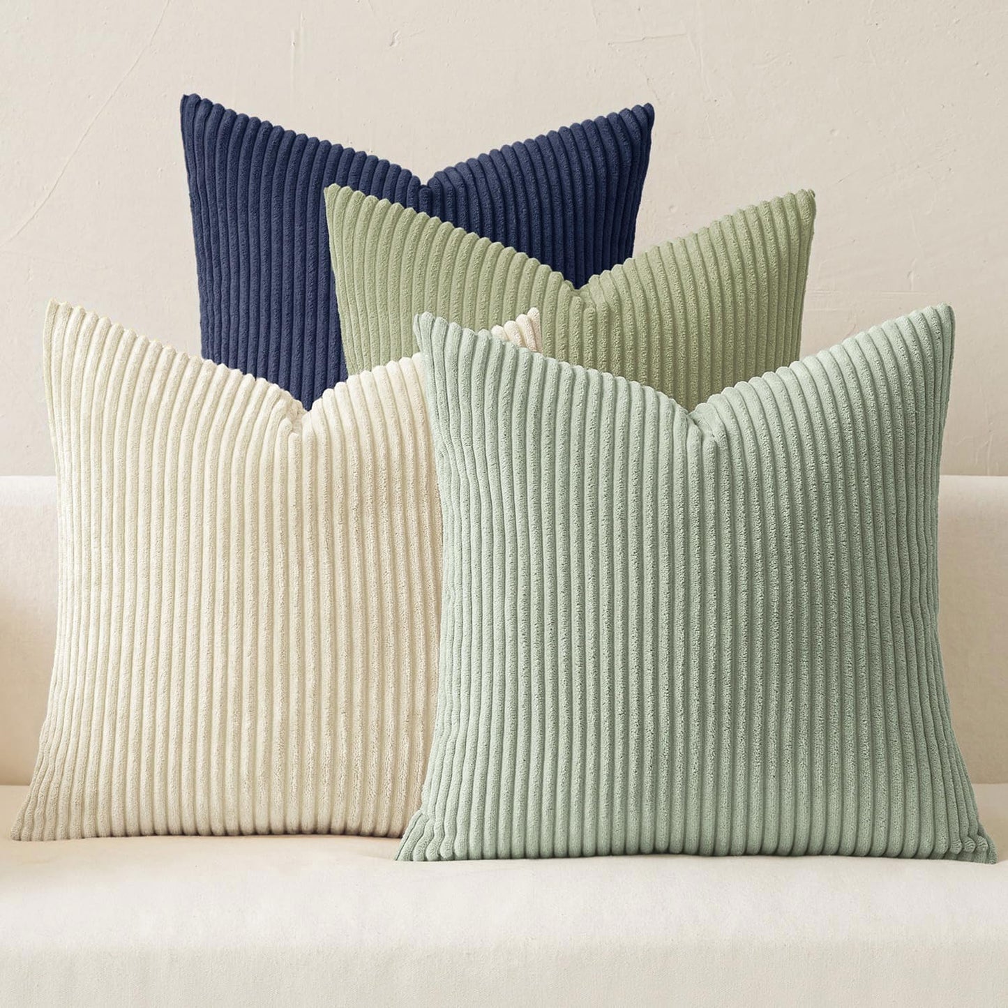 MIULEE Pack of 4 Blue-Orange Corduroy Decorative Throw Pillow Covers 18x18 Inch Soft Boho Striped Pillow Covers Modern Farmhouse Home Decor for Summer Sofa Living Room Couch Bed