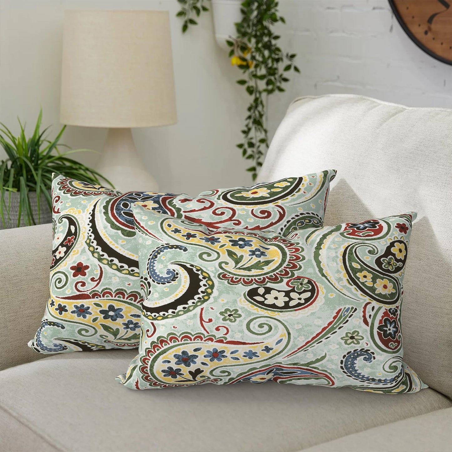 DYTXIII Pack of 2 Waterproof Outdoor Pillow with Inserts, 18x18 Square Patio Decorative Throw Pillow for Home,Sofa,Bench and Patio Furniture,Brush Blue