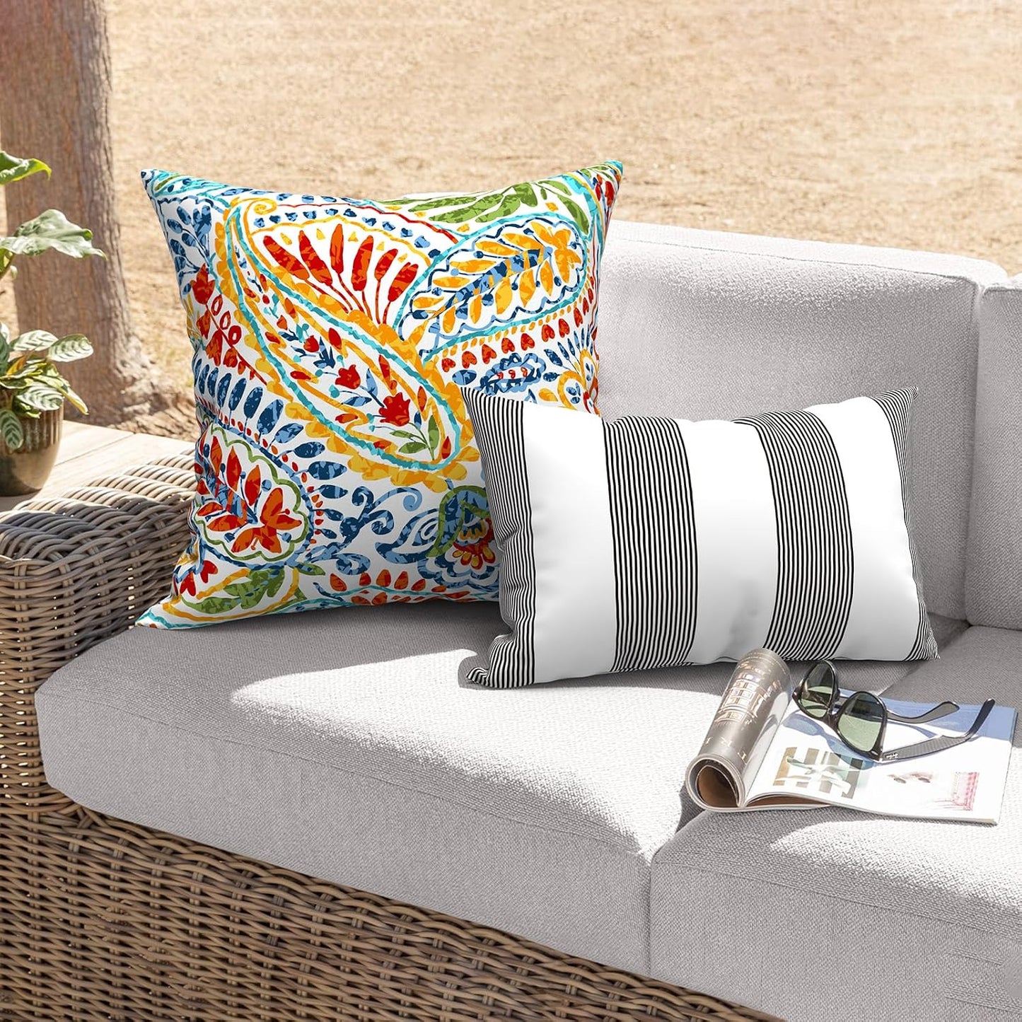 Outdoor 20x20 Inch Throw Pillows with Inners, Square Pillows Decorative Set of 2 for Home Garden Furniture, Paisley Multi