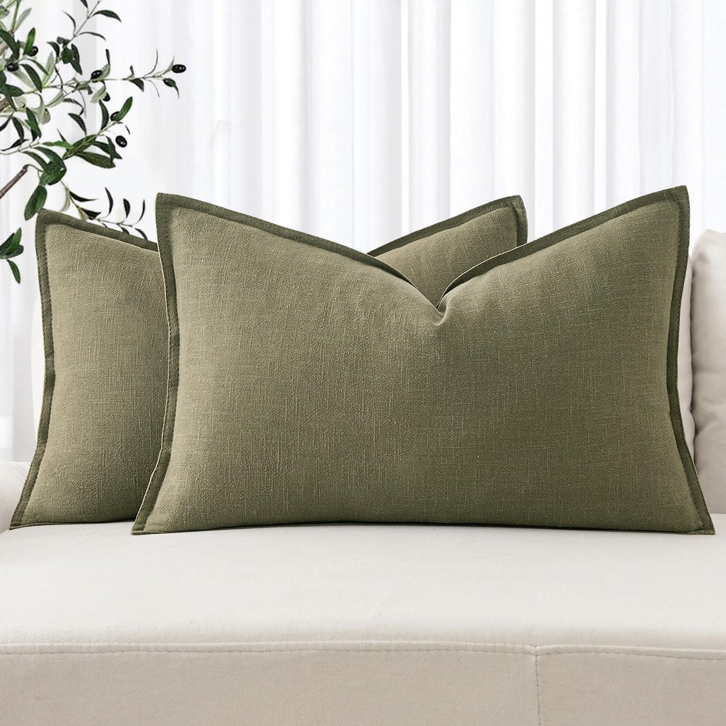 MIULEE Decorative Linen Pillow Covers 20x20 Inch Light Blue Boho Farmhouse Neutral Couch Throw Pillows for Bed Pack of 2 Accent Coastal Modern Pillowcase Summer Sofa Livingroom Home Decor