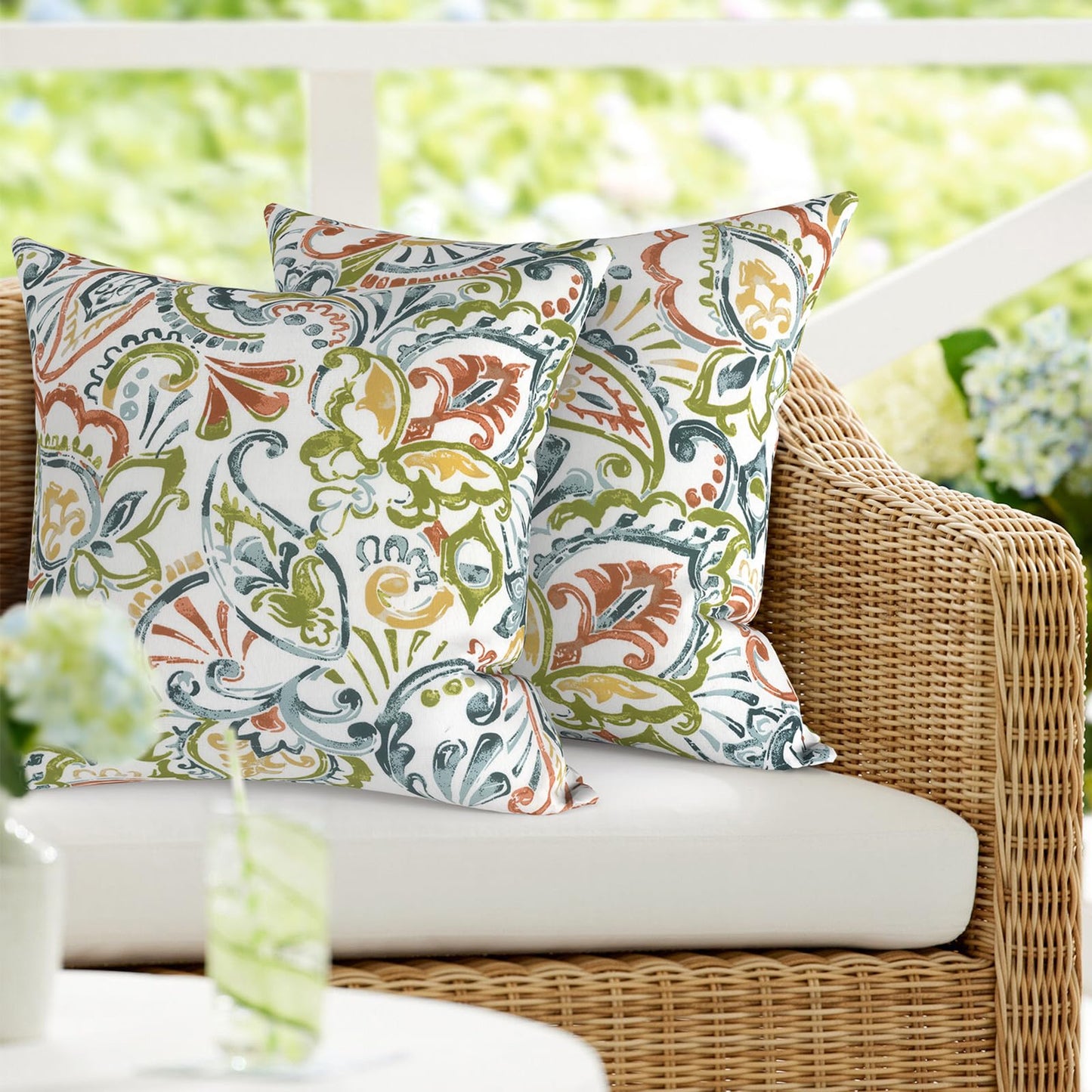 DYTXIII Pack of 2 Waterproof Outdoor Pillow with Inserts, 18x18 Square Patio Decorative Throw Pillow for Home,Sofa,Bench and Patio Furniture,Brush Blue