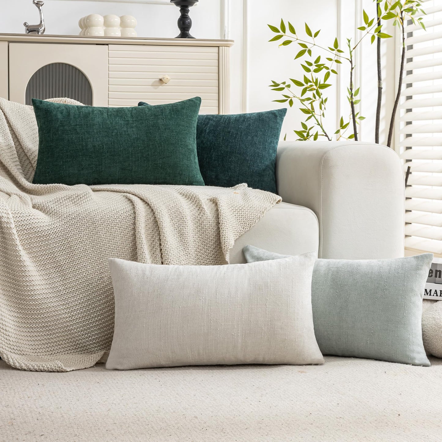Set of 4 Soft Textured Decorative Throw Pillow Covers 24x24 Inch Cozy Farmhouse Cushion Cover Square Accent Pillow Cases for Bed Couch Sofa Living Room, Neutral
