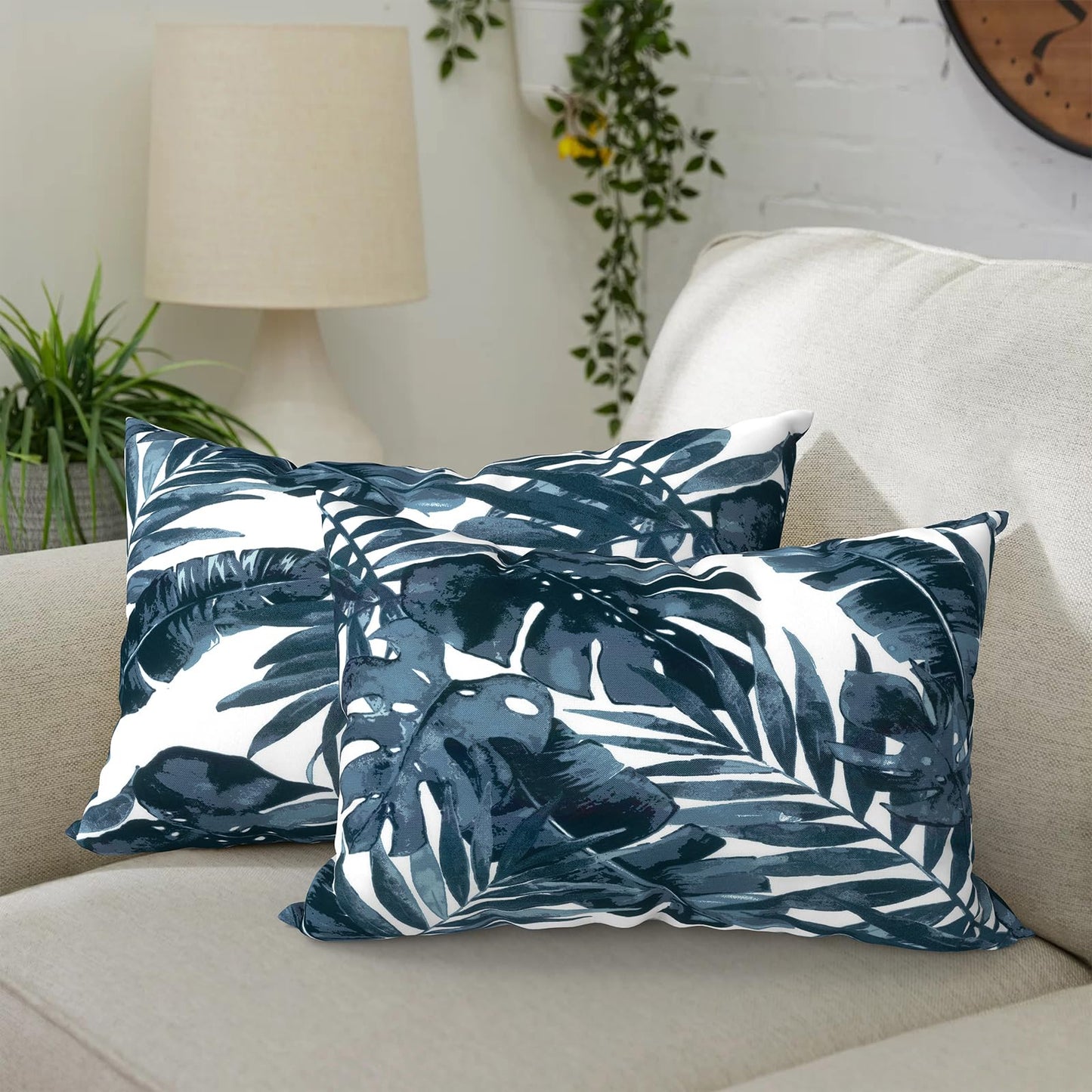 DYTXIII Pack of 2 Waterproof Outdoor Pillow with Inserts, 18x18 Square Patio Decorative Throw Pillow for Home,Sofa,Bench and Patio Furniture,Brush Blue