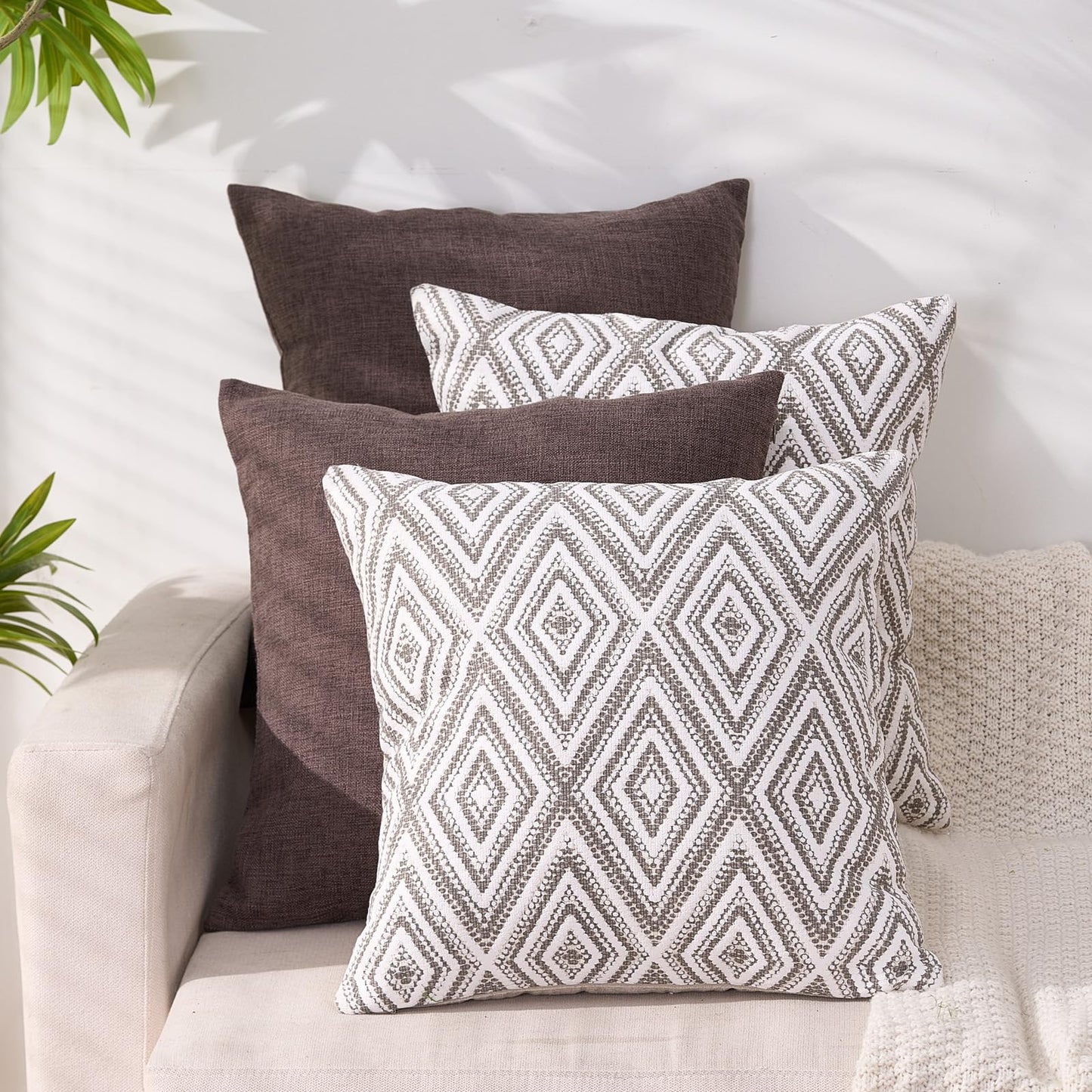 HPUK Throw Pillow Covers 20x20 Inch Set of 4, Linen Decorative Pillow Covers, Accent Cushion Covers for Couch Sofa Bed Bedroom Living Room Décor, Grey