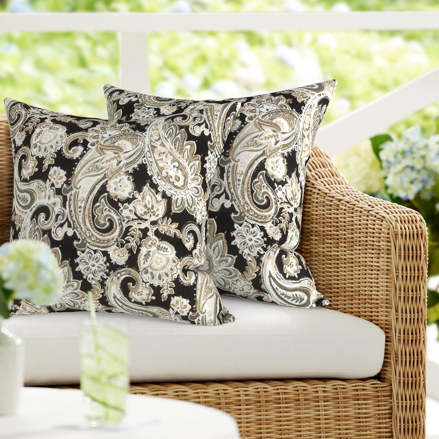 DYTXIII Pack of 2 Waterproof Outdoor Pillow with Inserts, 18x18 Square Patio Decorative Throw Pillow for Home,Sofa,Bench and Patio Furniture,Brush Blue