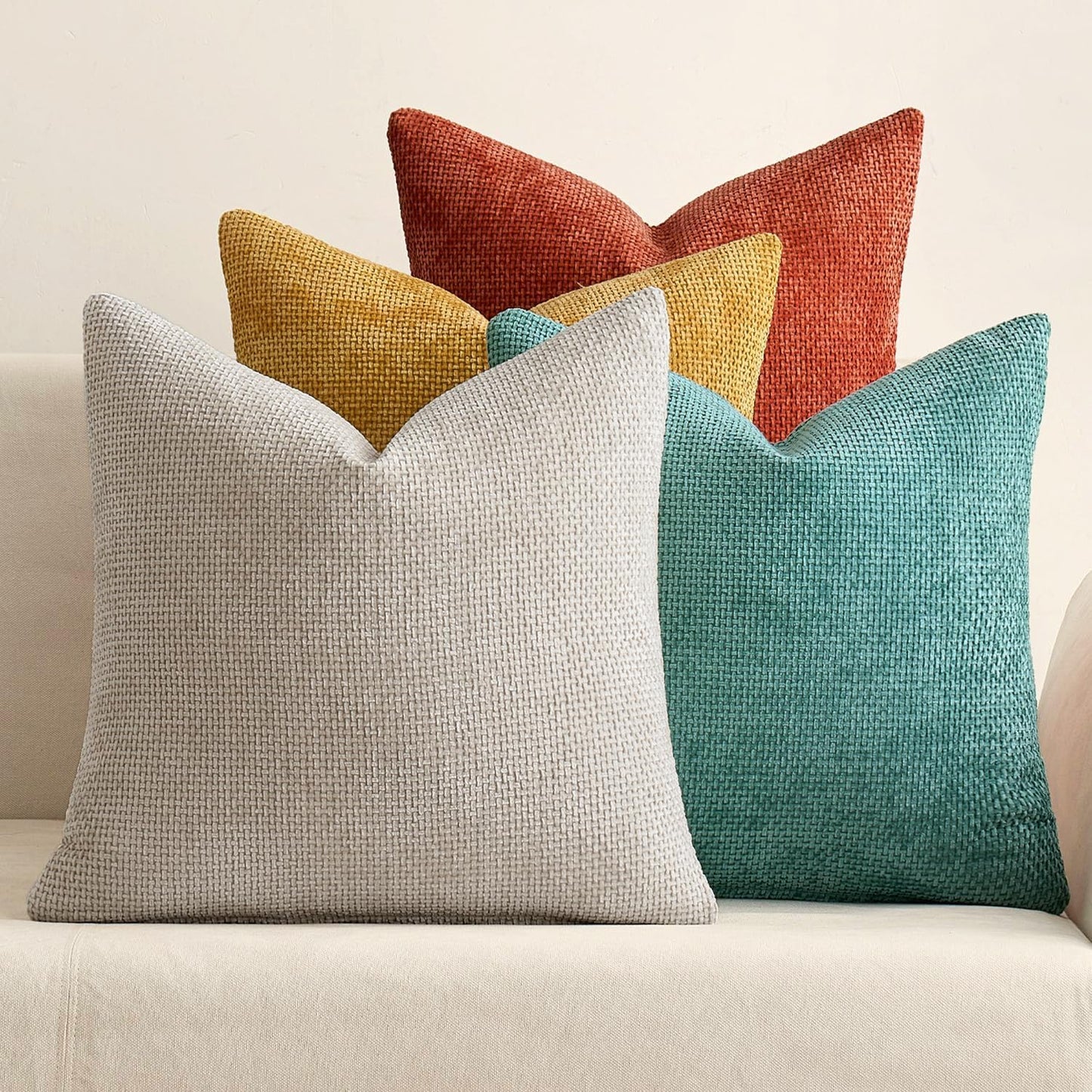 MIULEE Pack of 4 Couch Throw Pillow Covers 20x20 Inch Neutral Blue Soft Decorative Chenille Pillow Covers Farmhouse Accent Cushion Covers for Boho Western Spring Coastal Decor Sofa Bed Living Room
