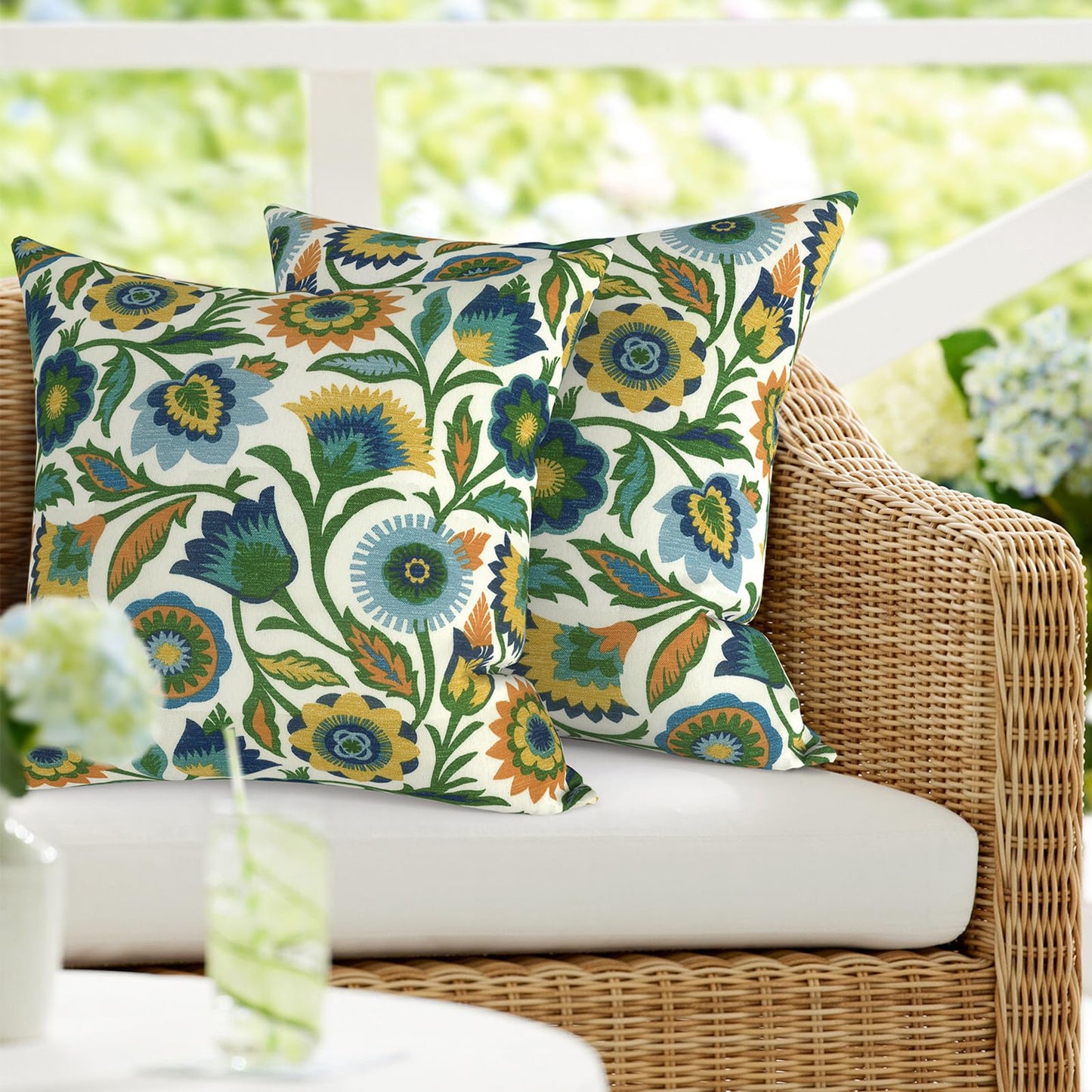 DYTXIII Pack of 2 Waterproof Outdoor Pillow with Inserts, 18x18 Square Patio Decorative Throw Pillow for Home,Sofa,Bench and Patio Furniture,Brush Blue