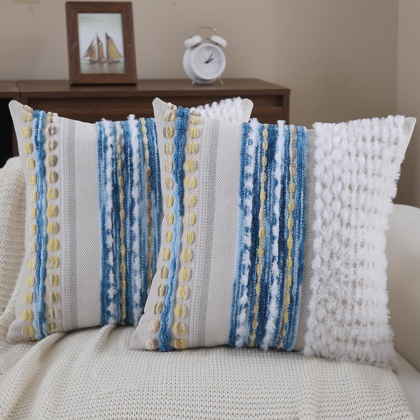 Boho Textured Modern Farmhouse Decorative Throw Pillow Covers Set of 2