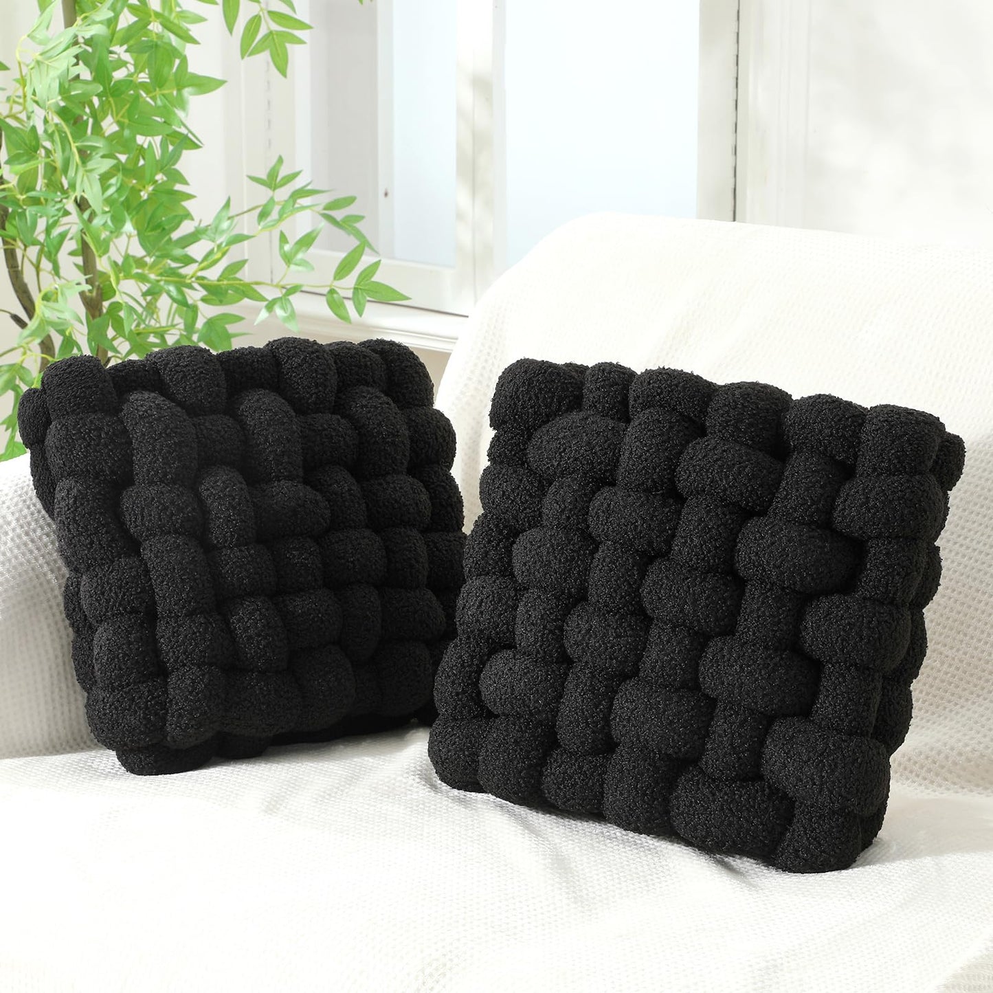 Wenqik 2 Pcs Knot Pillows Square Knotted Plush Throws Soft Accent Pillows Decoration Cushion for Couch Home Office Living Room Bedroom Bed Sofa Decor, 12'' x 13''(Caramel,Crystal Velvet)