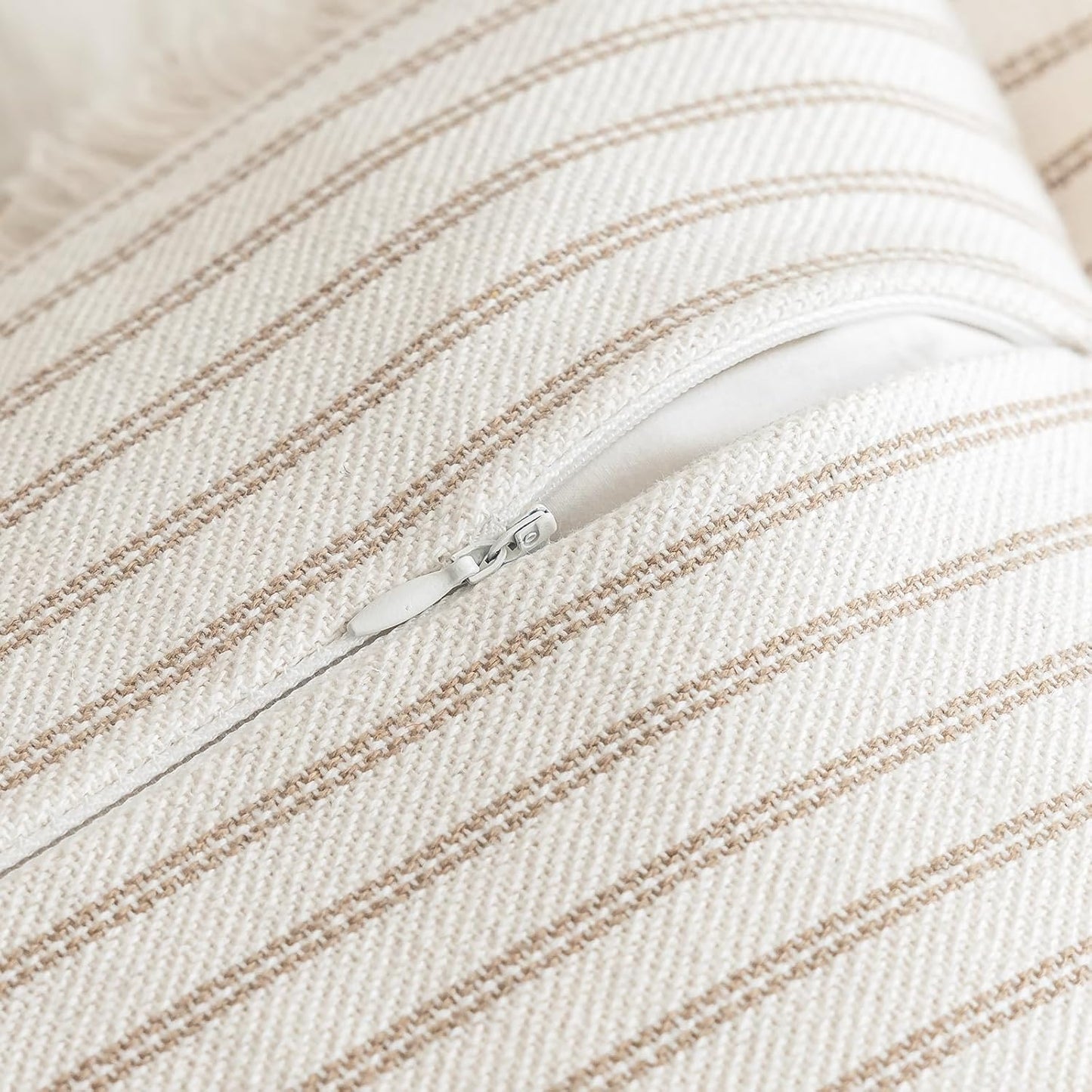 YEENAASY Throw Pillow Covers 22x22 Set of 2 Striped Fringe Pillow Cover Farmhouse Cushion Covers with Tassel Neutral Boho Pillows Decorative Square Pillowcase for Couch Sofa Bed, Khaki