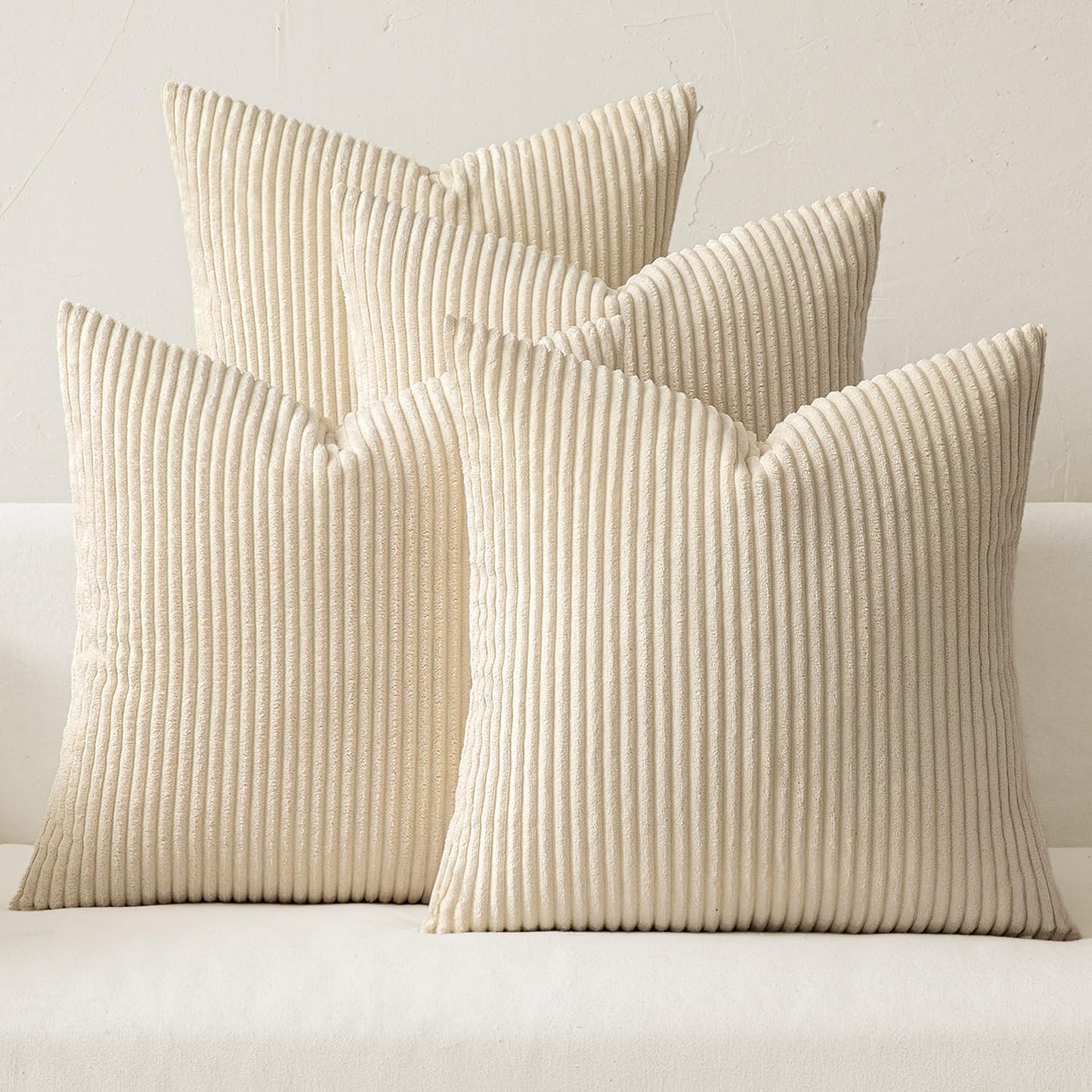 MIULEE Pack of 4 Blue-Orange Corduroy Decorative Throw Pillow Covers 18x18 Inch Soft Boho Striped Pillow Covers Modern Farmhouse Home Decor for Summer Sofa Living Room Couch Bed