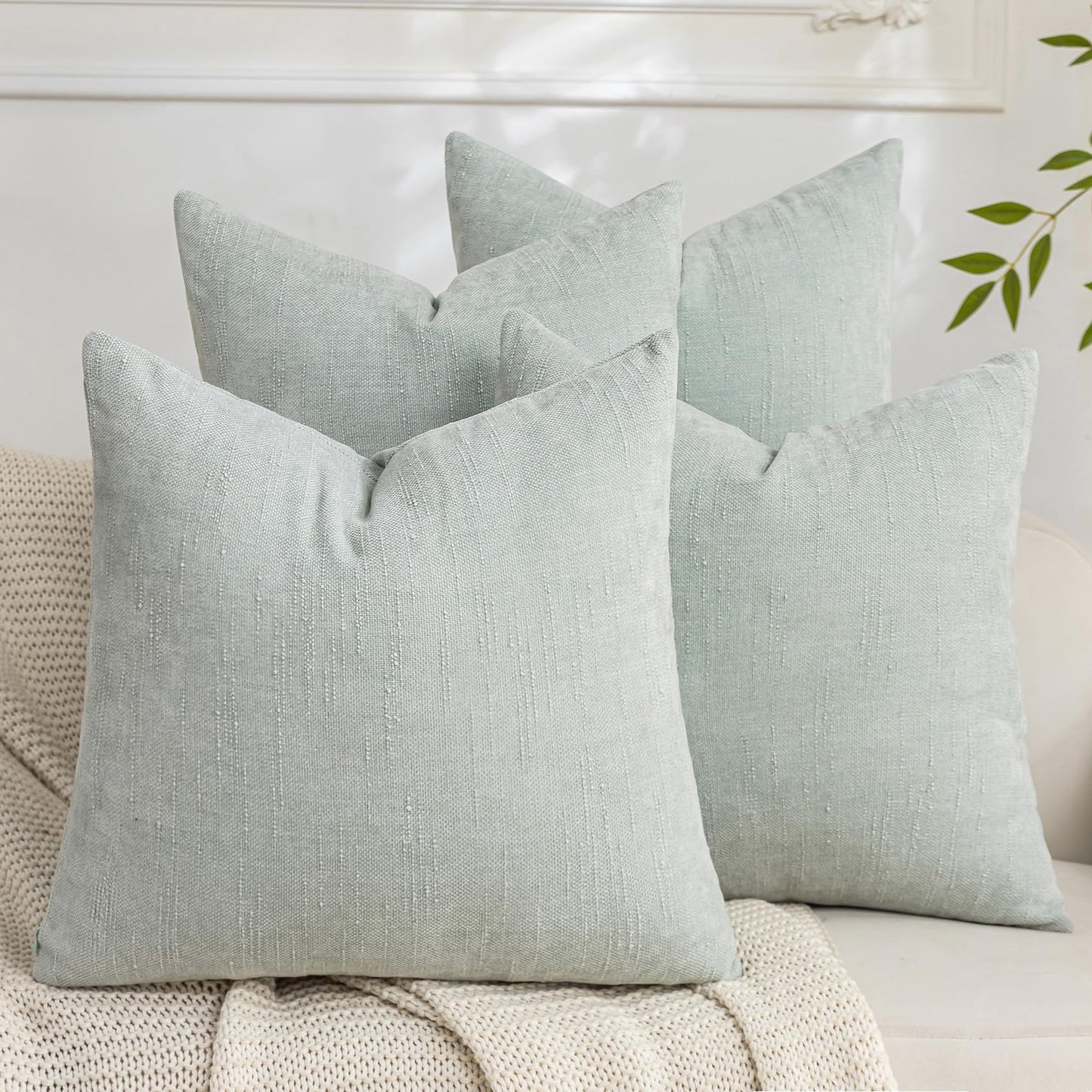 Set of 4 Soft Textured Decorative Throw Pillow Covers 24x24 Inch Cozy Farmhouse Cushion Cover Square Accent Pillow Cases for Bed Couch Sofa Living Room, Neutral