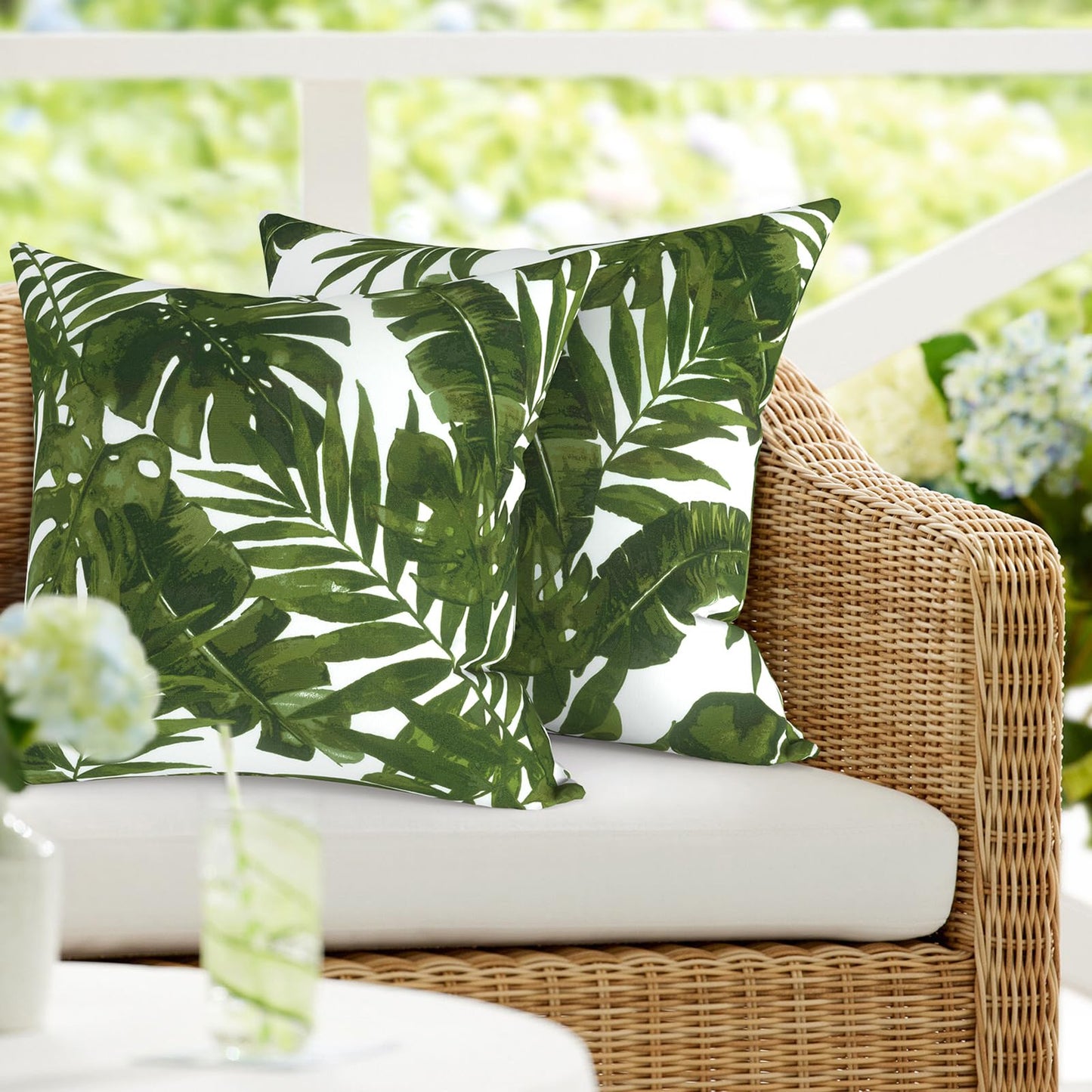 DYTXIII Pack of 2 Waterproof Outdoor Pillow with Inserts, 18x18 Square Patio Decorative Throw Pillow for Home,Sofa,Bench and Patio Furniture,Brush Blue