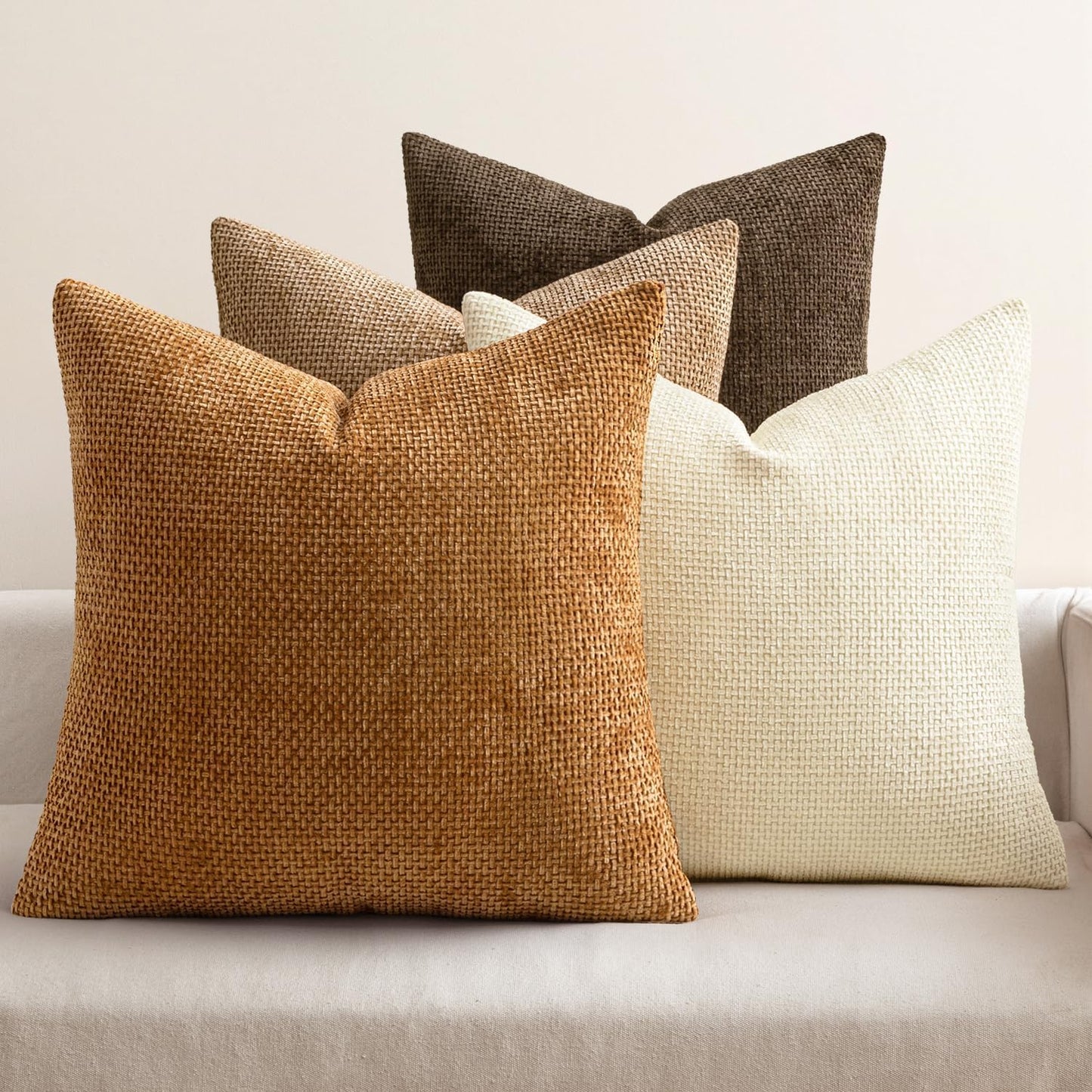 MIULEE Pack of 4 Couch Throw Pillow Covers 20x20 Inch Neutral Blue Soft Decorative Chenille Pillow Covers Farmhouse Accent Cushion Covers for Boho Western Spring Coastal Decor Sofa Bed Living Room