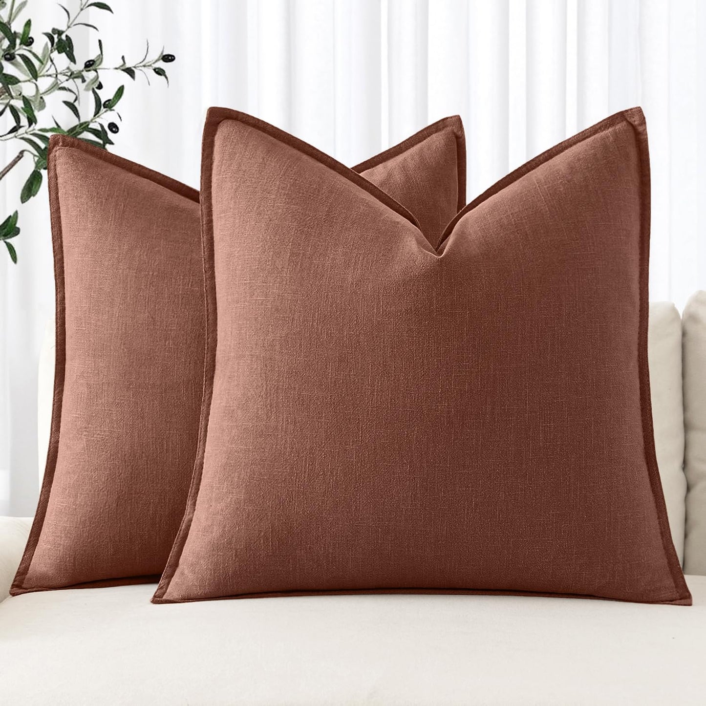 MIULEE Decorative Linen Pillow Covers 20x20 Inch Light Blue Boho Farmhouse Neutral Couch Throw Pillows for Bed Pack of 2 Accent Coastal Modern Pillowcase Summer Sofa Livingroom Home Decor