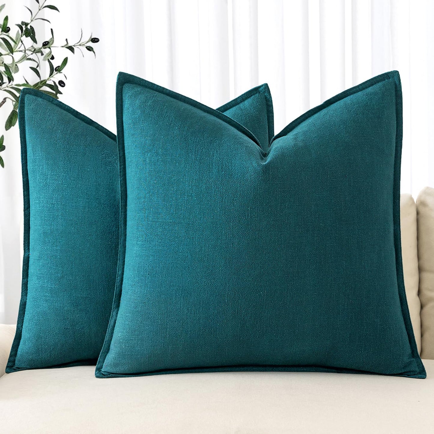 MIULEE Decorative Linen Pillow Covers 20x20 Inch Light Blue Boho Farmhouse Neutral Couch Throw Pillows for Bed Pack of 2 Accent Coastal Modern Pillowcase Summer Sofa Livingroom Home Decor