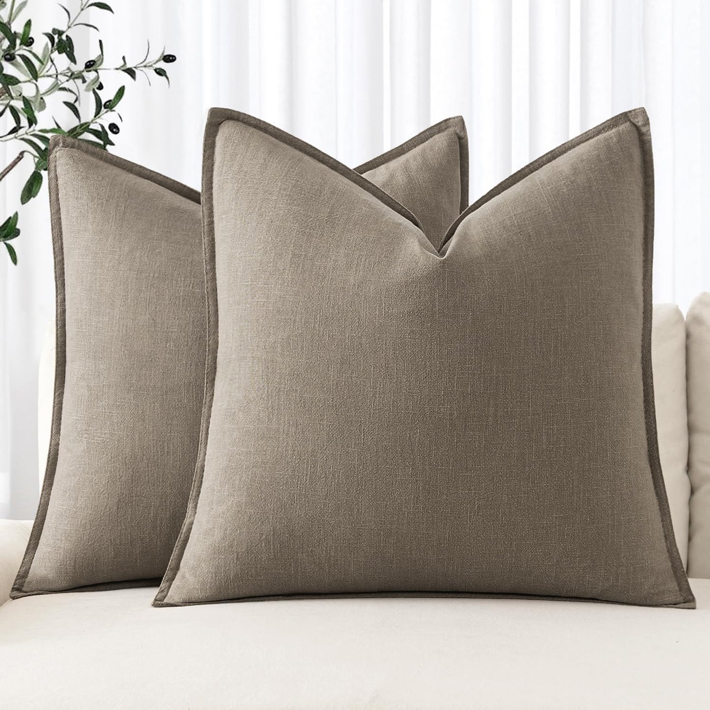 MIULEE Decorative Linen Pillow Covers 20x20 Inch Light Blue Boho Farmhouse Neutral Couch Throw Pillows for Bed Pack of 2 Accent Coastal Modern Pillowcase Summer Sofa Livingroom Home Decor