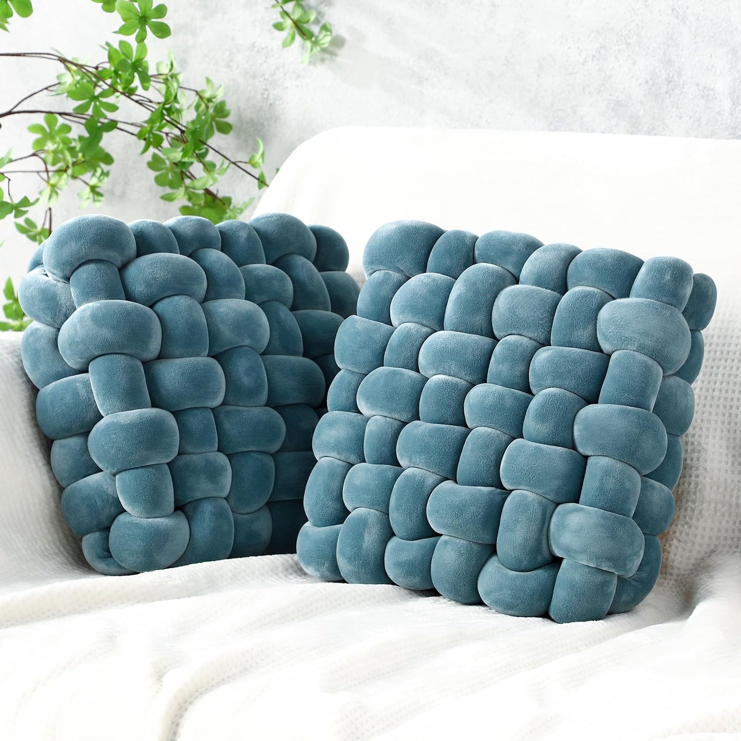 Wenqik 2 Pcs Knot Pillows Square Knotted Plush Throws Soft Accent Pillows Decoration Cushion for Couch Home Office Living Room Bedroom Bed Sofa Decor, 12'' x 13''(Caramel,Crystal Velvet)